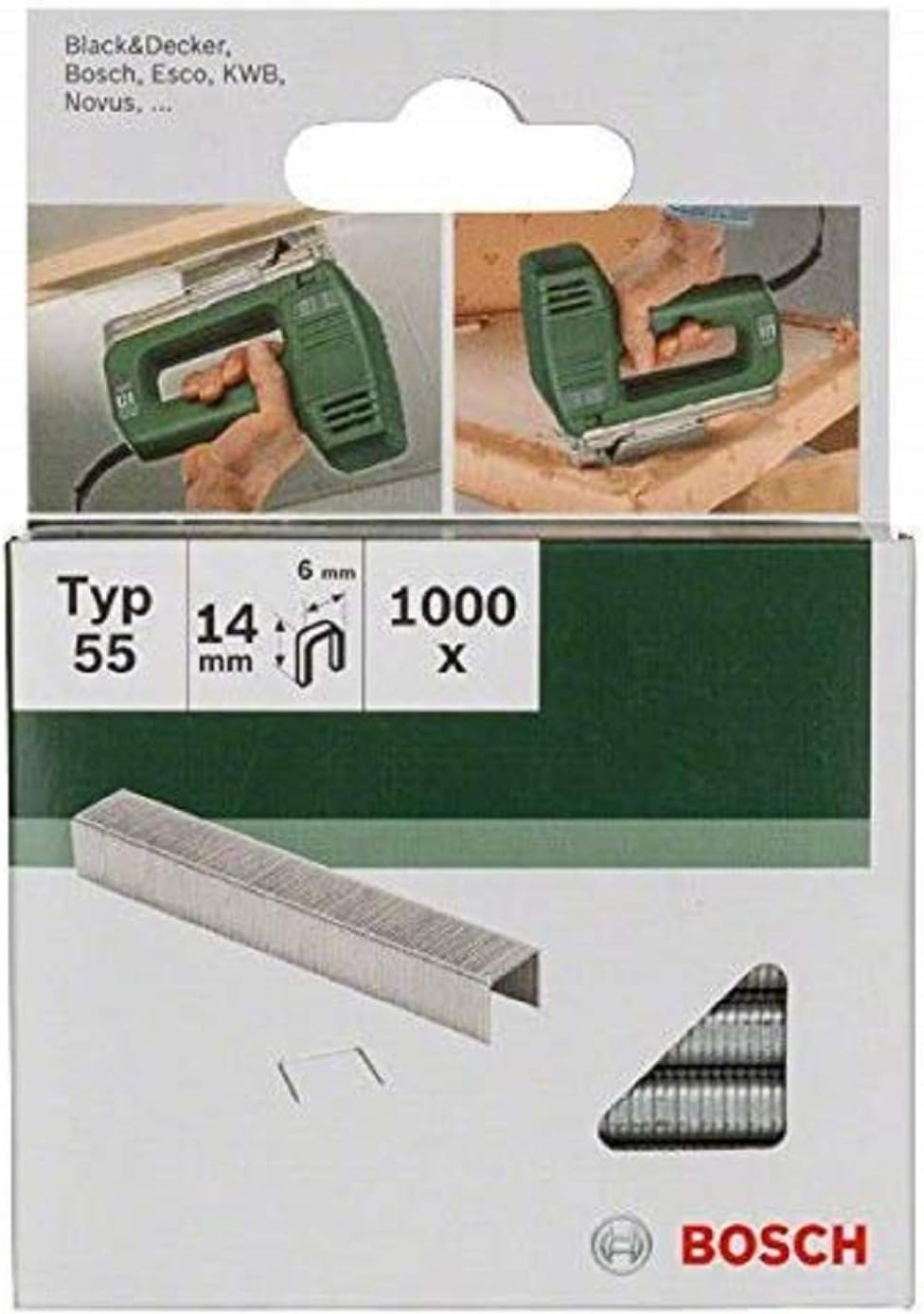 Bosch 1000X Narrow Crown Staples Type 55 (Textiles, Carpet, Acoustic Panels, Lawn Carpet, 6 X 1.08 X 12 Mm, Accessories Tacker, Staple Gun) image number 4