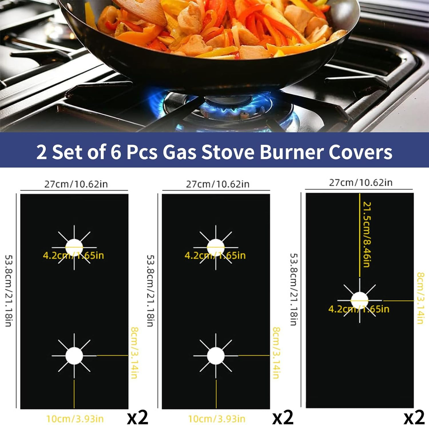 2 Set of 6 Pcs Gas Stove Burner Covers, Universal 5 Holes Gas Stove Protectors, Non-Stick Washable Stove Top Liners, Reusable Heat Resistance Gas Range Mat Fast Clean Liners for Kitchen Cooking (6) image number 4