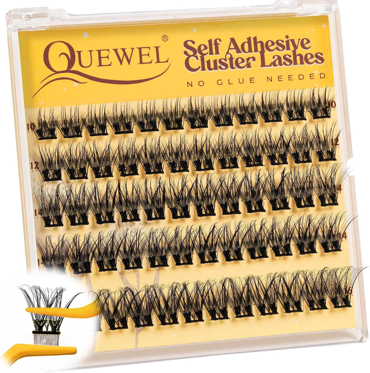 QUEWEL Self Adhesive Eyelashes, Press on Lashes Pre Glued Eyelash Clusters Self Stick Cluster Lashes No Glue No Remover Needed DIY Lash Extension Kit for Beginners (MJ01-DH)