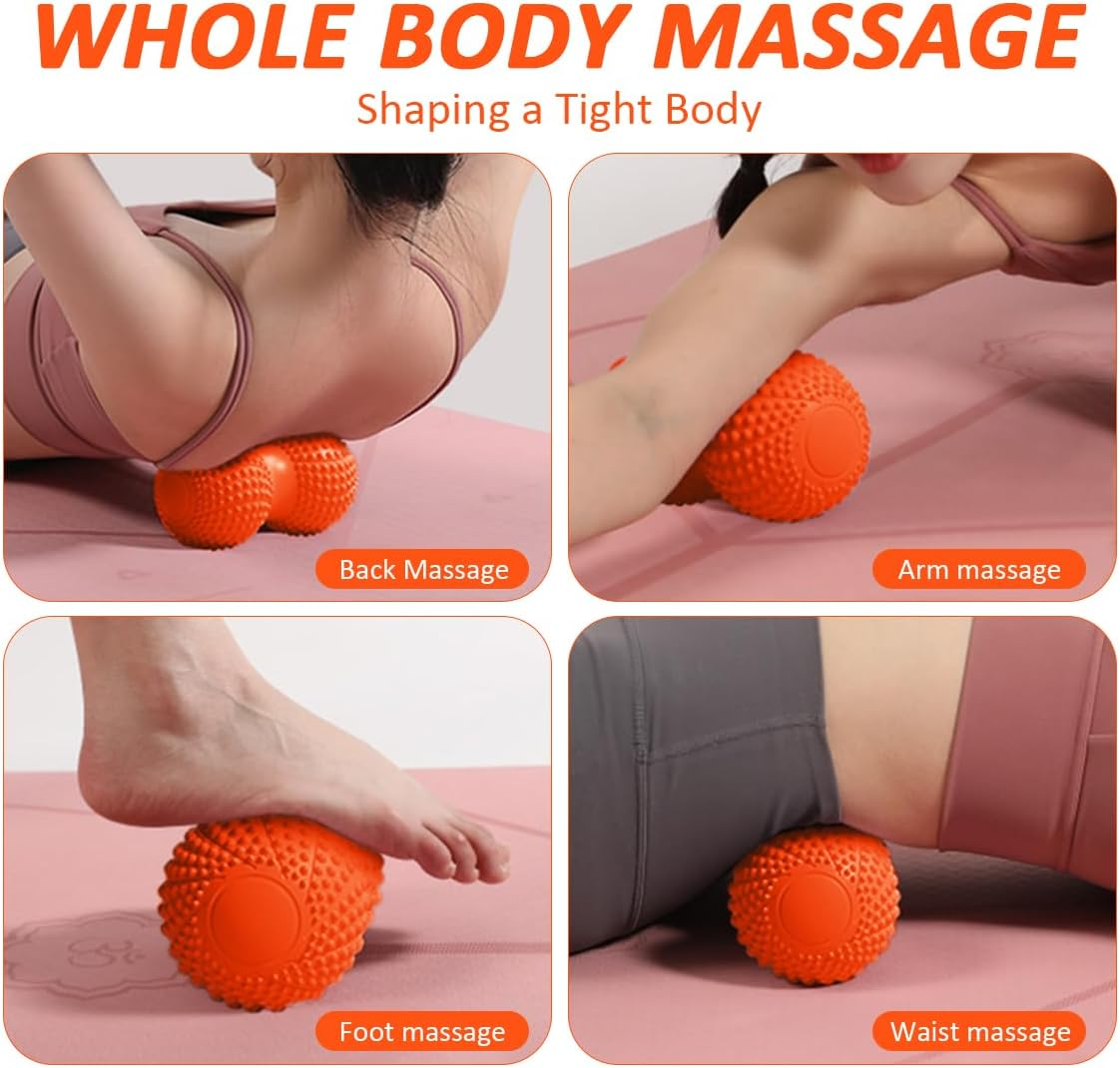 Peanut Massage Ball, Peanut Double Lacrosse Massage Roller Ball for Back Neck Shoulder Spine Legs HIPS, Deep Tissue Peanut Roller Ball Trigger Point Muscle Massage Ball (Orange) - Black image number 4