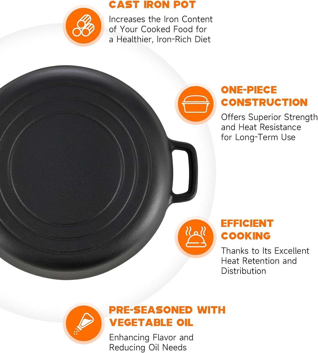 2-In-1 Pre-Seasoned Cast Iron Dutch Oven with Lid, 4.8 Qt Pot & 10.5 in Skillet Cookware Set with Handles & Lid Lifter, Deep Pot for Baking Stewing Roasting, Indoor & Outdoor Use image number 1