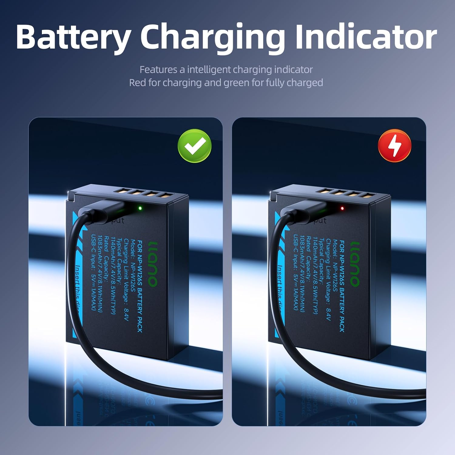 Llano 2 Pack USB-C NP-W126S Battery, Fully Decoded for Fujifilm XM5 X100VI X100V XS10 XT30II XT30 XT20 XE4 A5 Cameras, 1140Mah Capacity, Fast Rechargeable image number 4