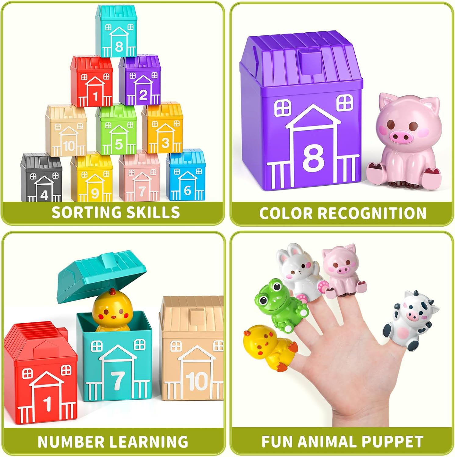 JUKUDAHU Farm Animals Toy Set for Kids 1 2 3 4 Years Old - Matched Game with 10 Barns, Counting, Color Sorting, Sensory Preschool Learning for Toddlers 1-3, Birthday Baby Boys Girls Ages 12-18 Months image number 5