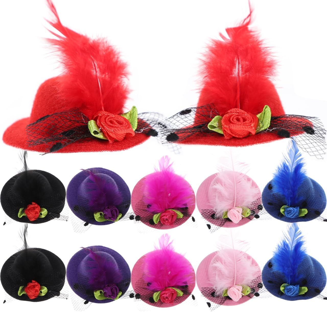 VICASKY Mini Hat Hair Clip 12 Pieces 5.5 Cm Cute Top Fascinator Hats Clip Girls Hair Pin Headband with Clips Party Hats Cuddly Toys Fun Hat Headwear Formal Mini Hats Hat Clips image number 3