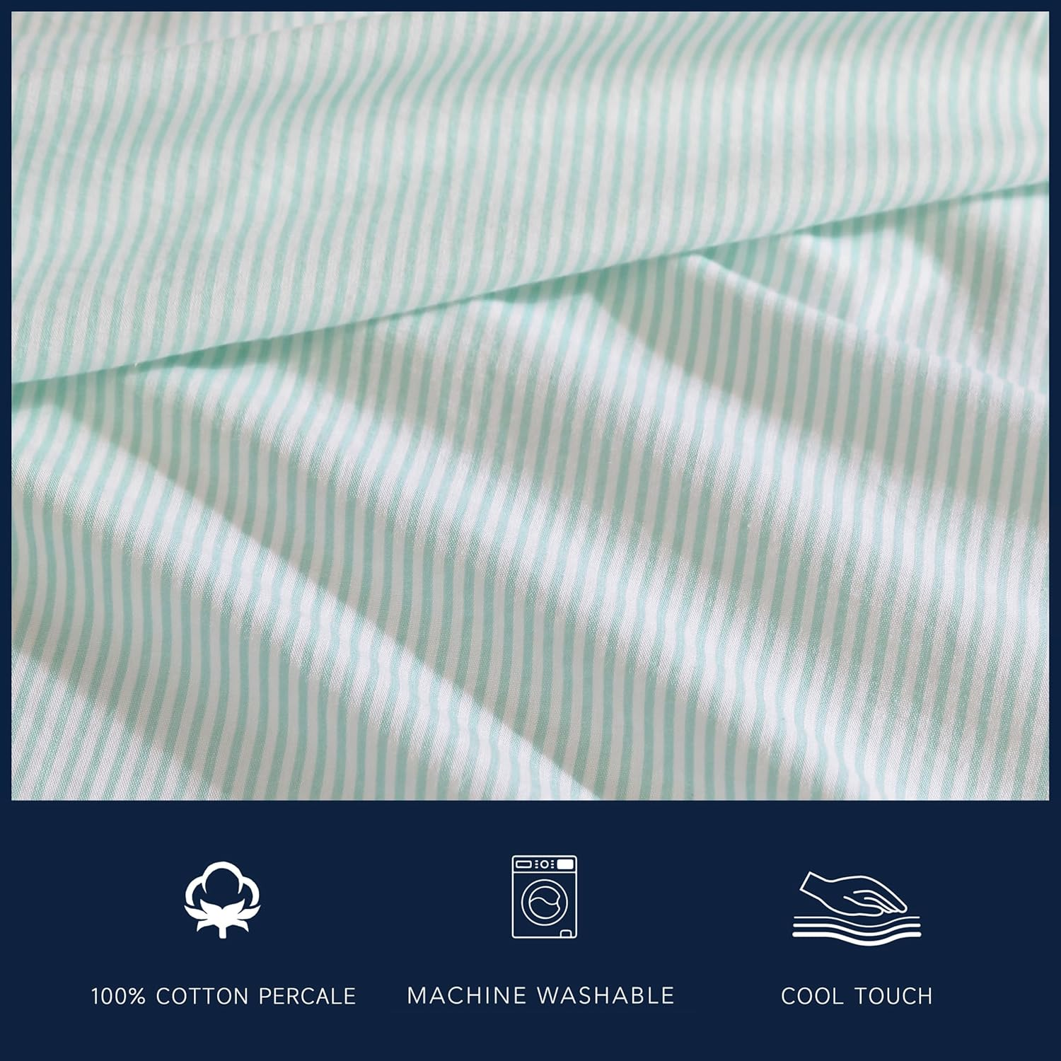 Nautica - Queen Sheet Set, Cotton Percale Bedding Set, Crisp & Cool, Lightweight & Breathable (Penny Pinstripe White, Queen) image number 2