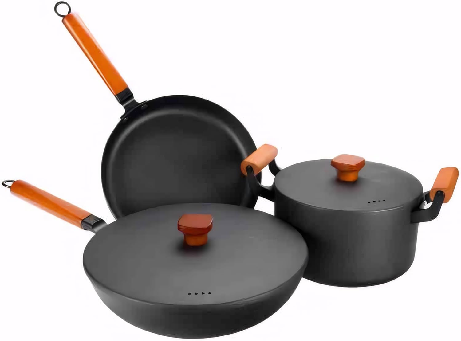 Cast Iron Cookware Set Pots and Pans Set 4Pcs Cookware Set Soup Pot Frying Pan Wok Milk Pan Kitchen Cooking Pot Set Induction Cooker Non-Stick Pan Saucepan Cooking Pot Set Cooking Pan Set (3) image number 1