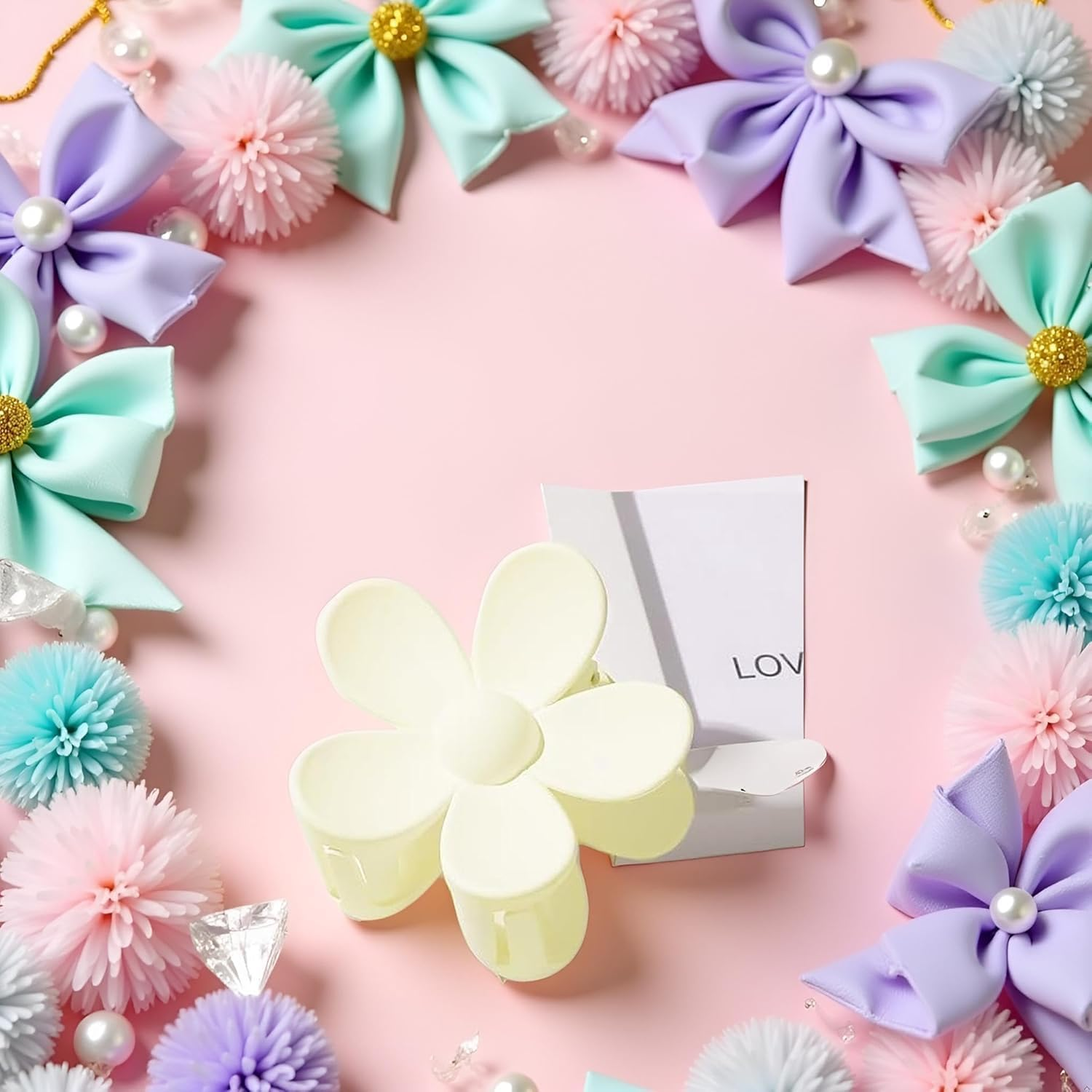 White Candy Color Hair Claws Flower Hair Clips Big Cute Hair Claws Thick Hair Exfoliating Hair Clip Cute Flower Clip image number 3