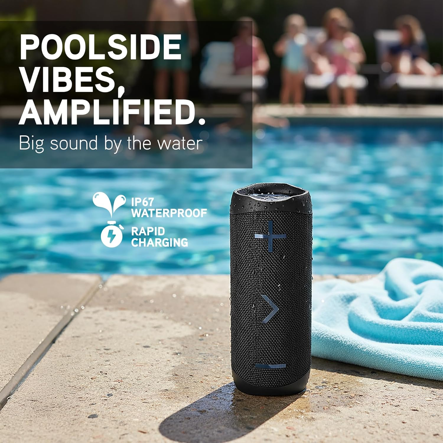 Blueant X-3D MAX Portable Bluetooth Speaker, 40W Powerful 360&deg; Sound with Deep Bass, IP67 Waterproof, Duo Mode Wireless Stereo, up to 12 Hours Playtime, USB-C Fast Charging, Black image number 3