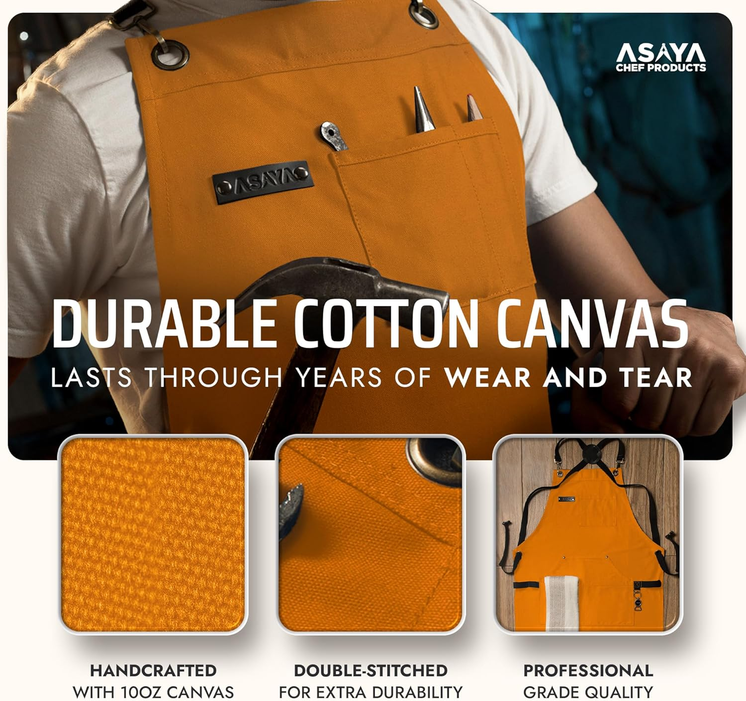 Asaya Chef Apron for Men and Women + Hand Towel and Bottle Opener - 10Oz Canvas - Blue-Green image number 4