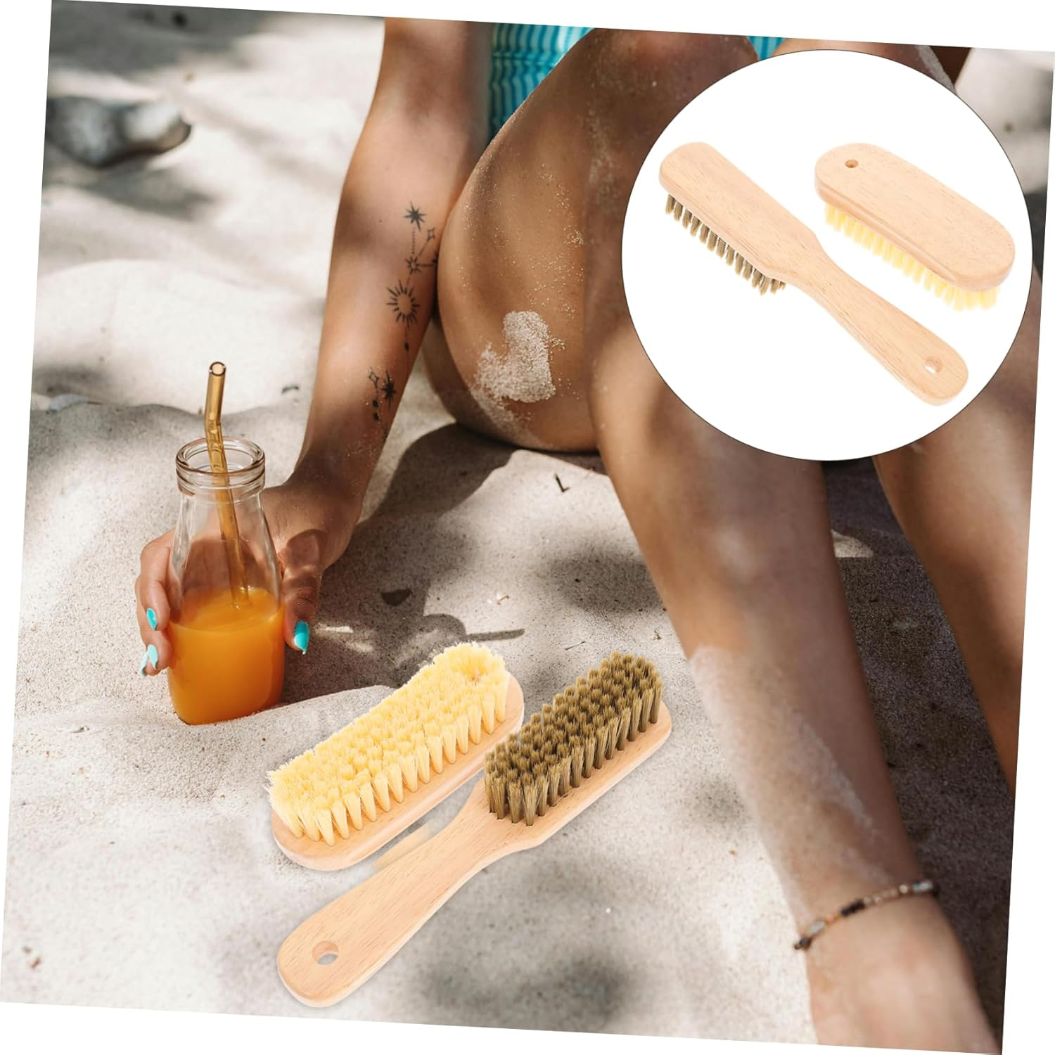 Totority Sand Removal Beach Brush Set - 2Pcs Soft Brushes for Cleaning Surf and Sand, Birch Handle