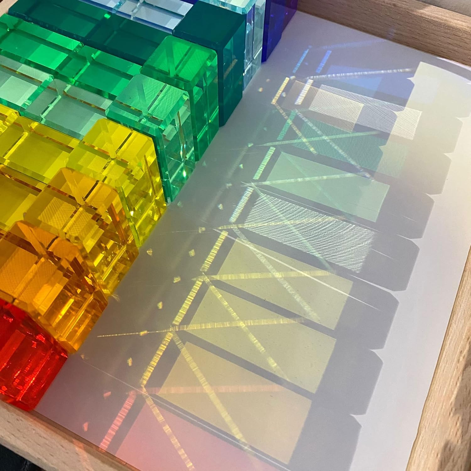 Rainbow Crystal Acrylic Strip Blocks Rectangle Stacking Gem Blocks for Kids 16 Colors Gem Cubes Stacking Educational Sensory Light Learning Toys(16Pcs Strip Blocks)&hellip; image number 2