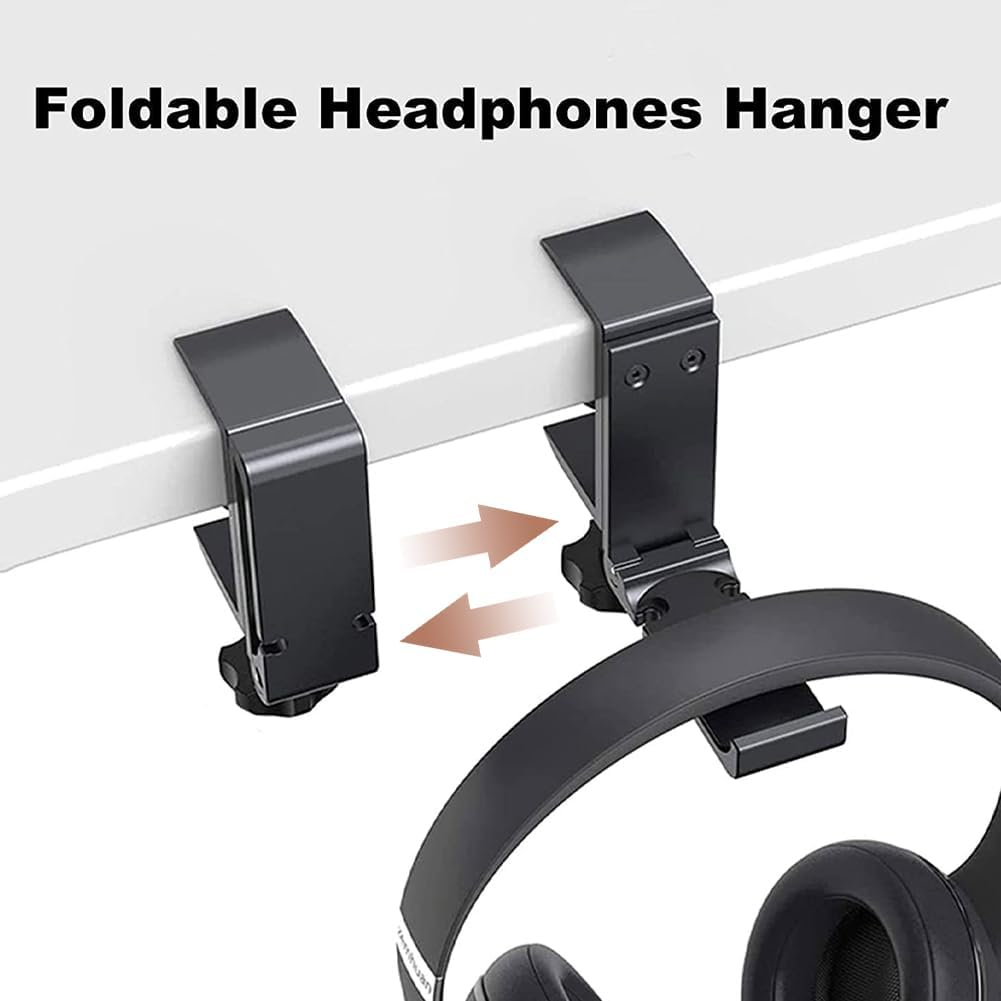 Aluminum Headphone Stand Hanger Foldable,Headphone Holder,Headset Holder with Cable Clip Clamp Hook under Desk, save Your Space While Working & Gaming image number 1