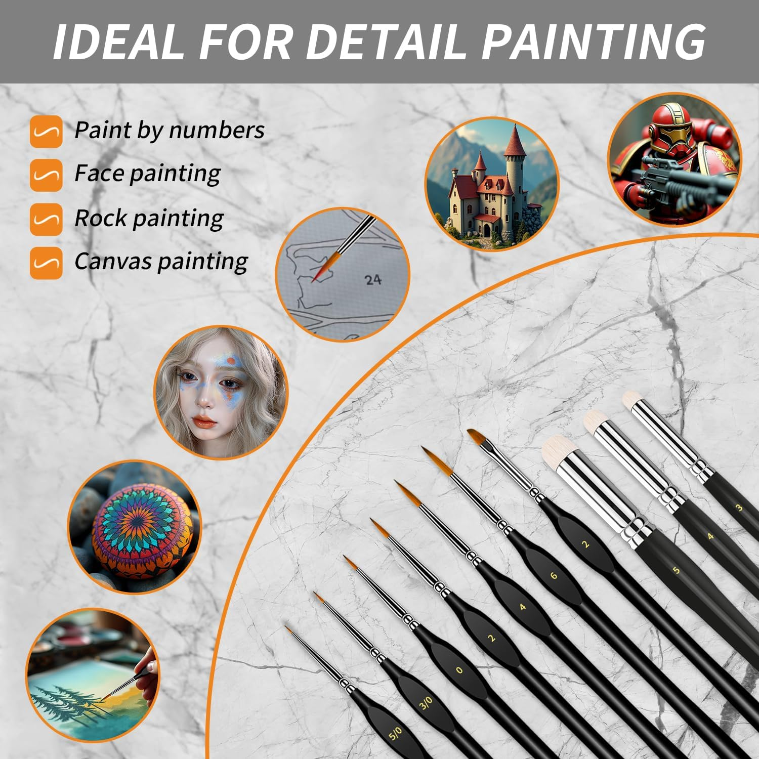 Miniature Paint Brushes Drybrush, 10 Sizes Detail Paint Brush Set, Acrylic Paint Brushes for Oil, Acrylic, Watercolors & Paint by Number, Tabletop, Figurine(Black) image number 4