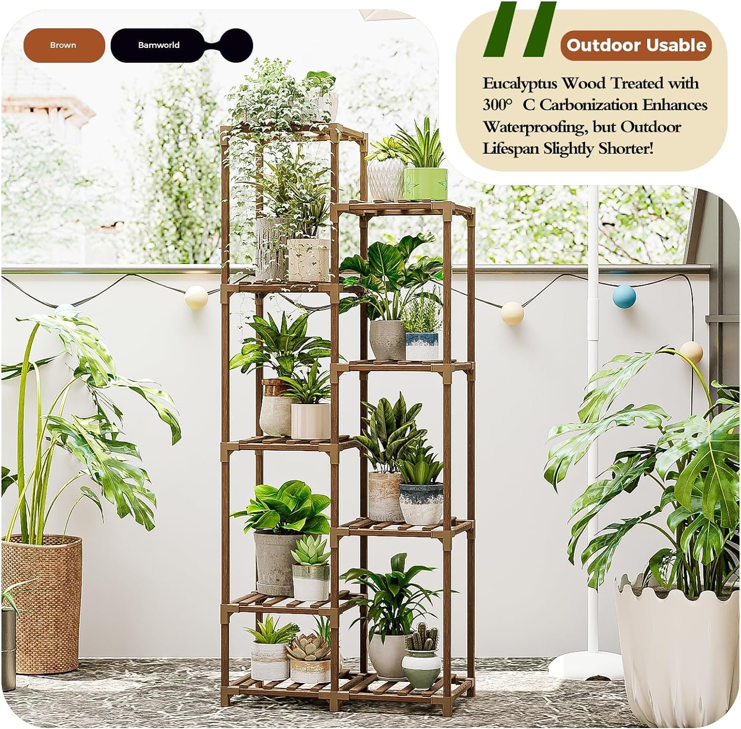 Bamworld Plant Stand Indoor Tall Plant Shelf Outdoor Corner Plants Table Wood Flower Stand for Living Room Balcony and Garden (9 Pots) image number 2