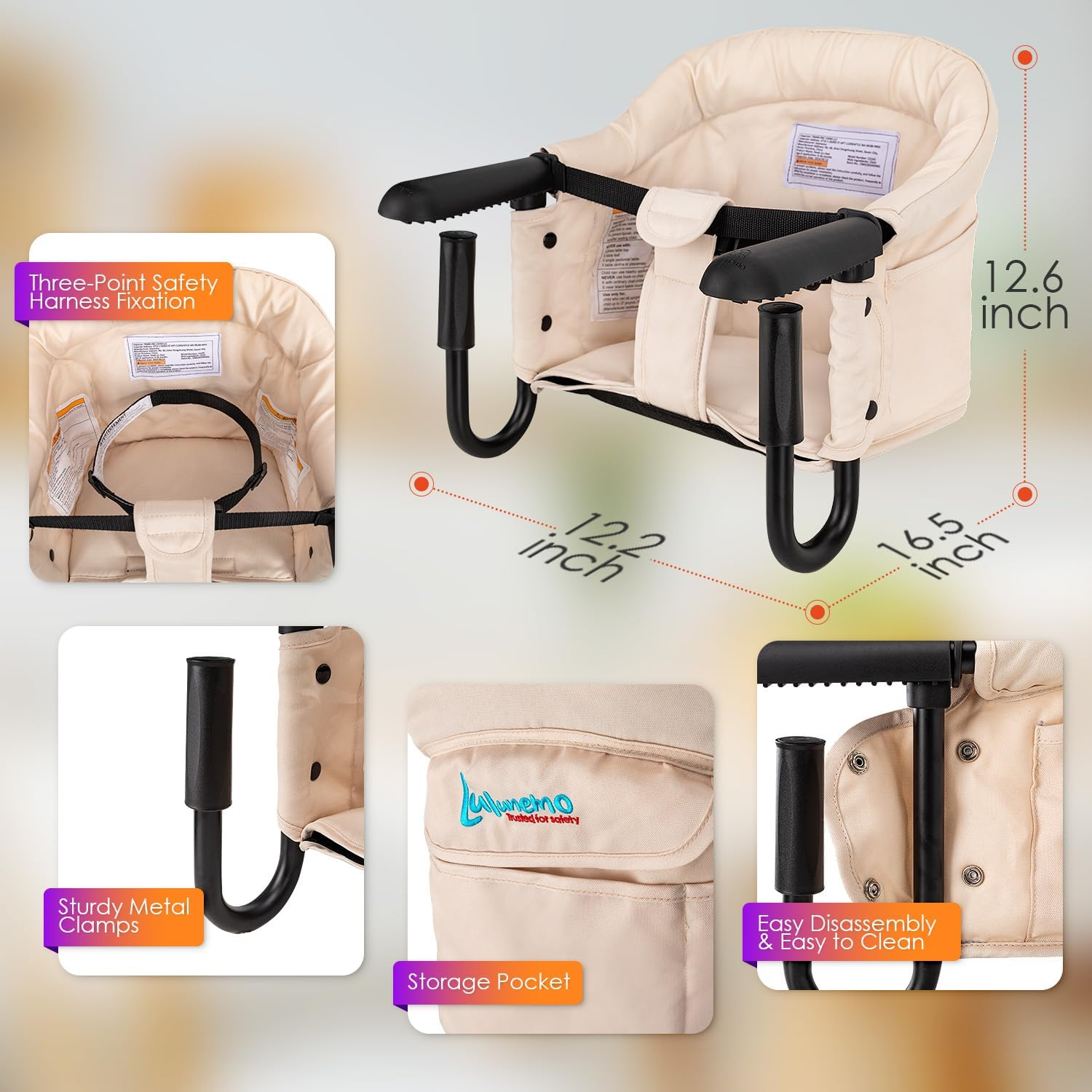 Hook on High Chair,High Chair for Babies and Toddlers 6-36 Months,Portable and Foldable High Chair for Home and Travel-Includes Storage Bag(Khaki) - Khaki image number 1