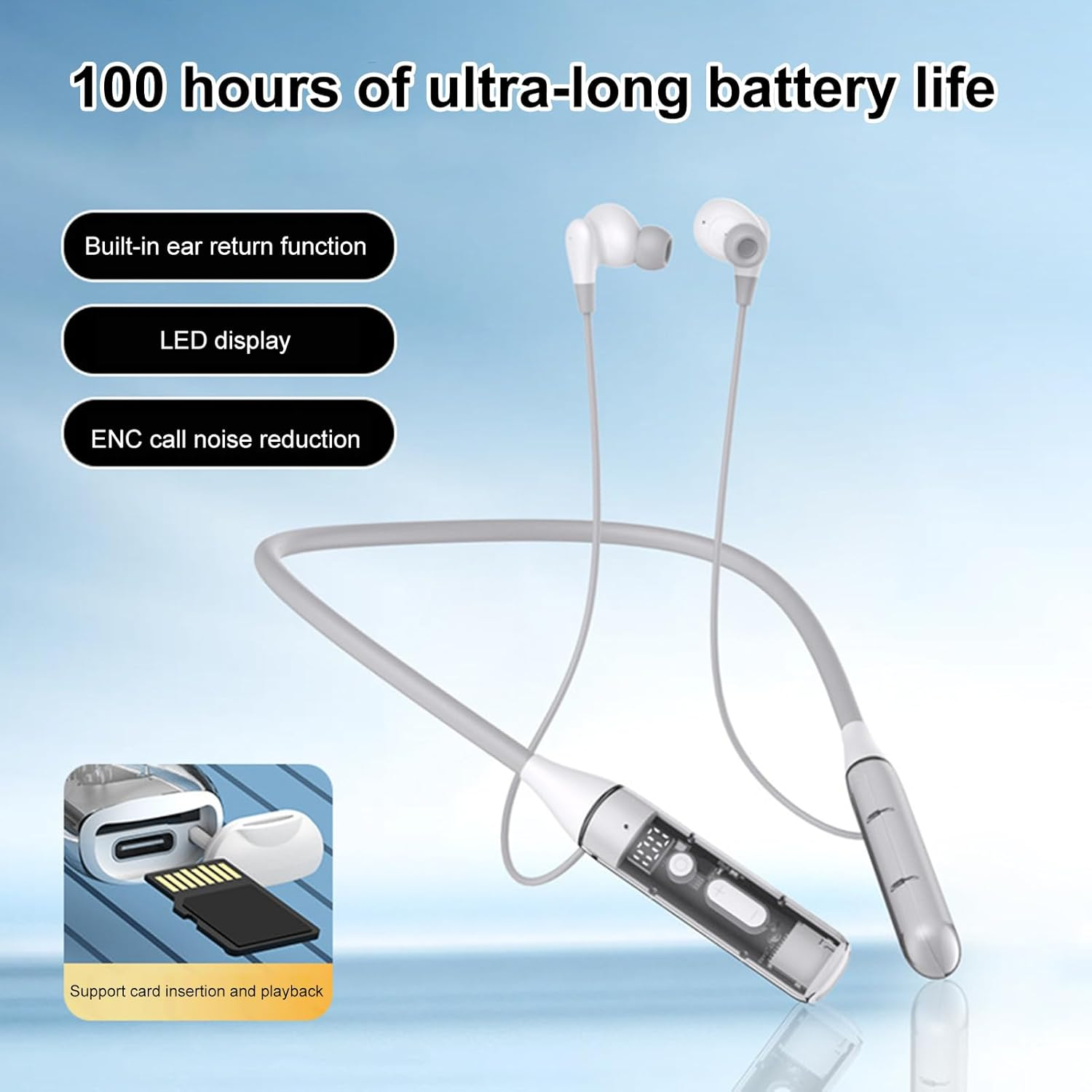 Around the Neck Earbuds | Magnetic Neckband Earbuds for Sport | Ergonomic Transparent Double Microphone Earphone Headset for Work Sport Home Gym Running Men Women image number 5