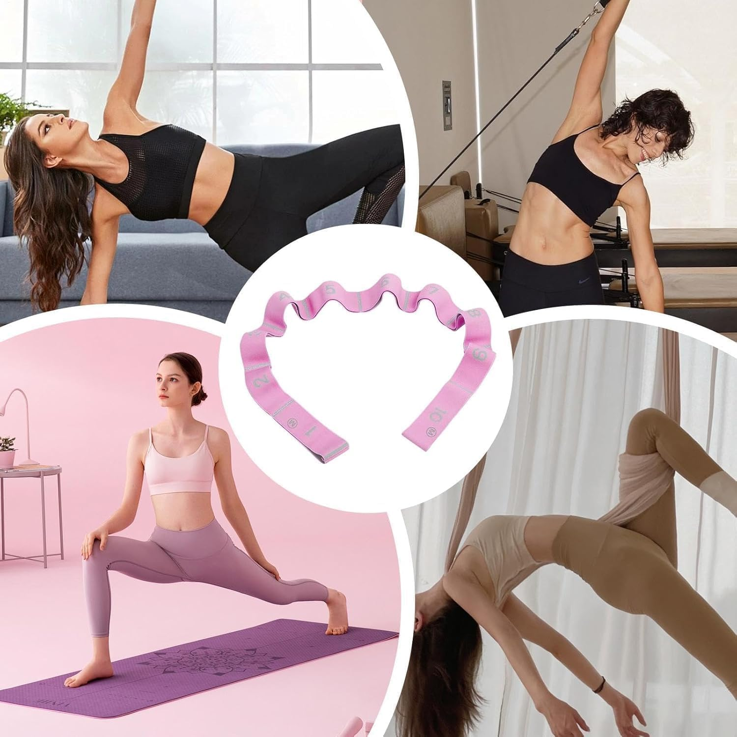 Multi-Loop Elastic Yoga Stretch Strap, 2Pcs Elastic Stretching Strap with Adjustable 10 Loops,Leg Exercise Equipment Stretching Strap with Loops image number 5