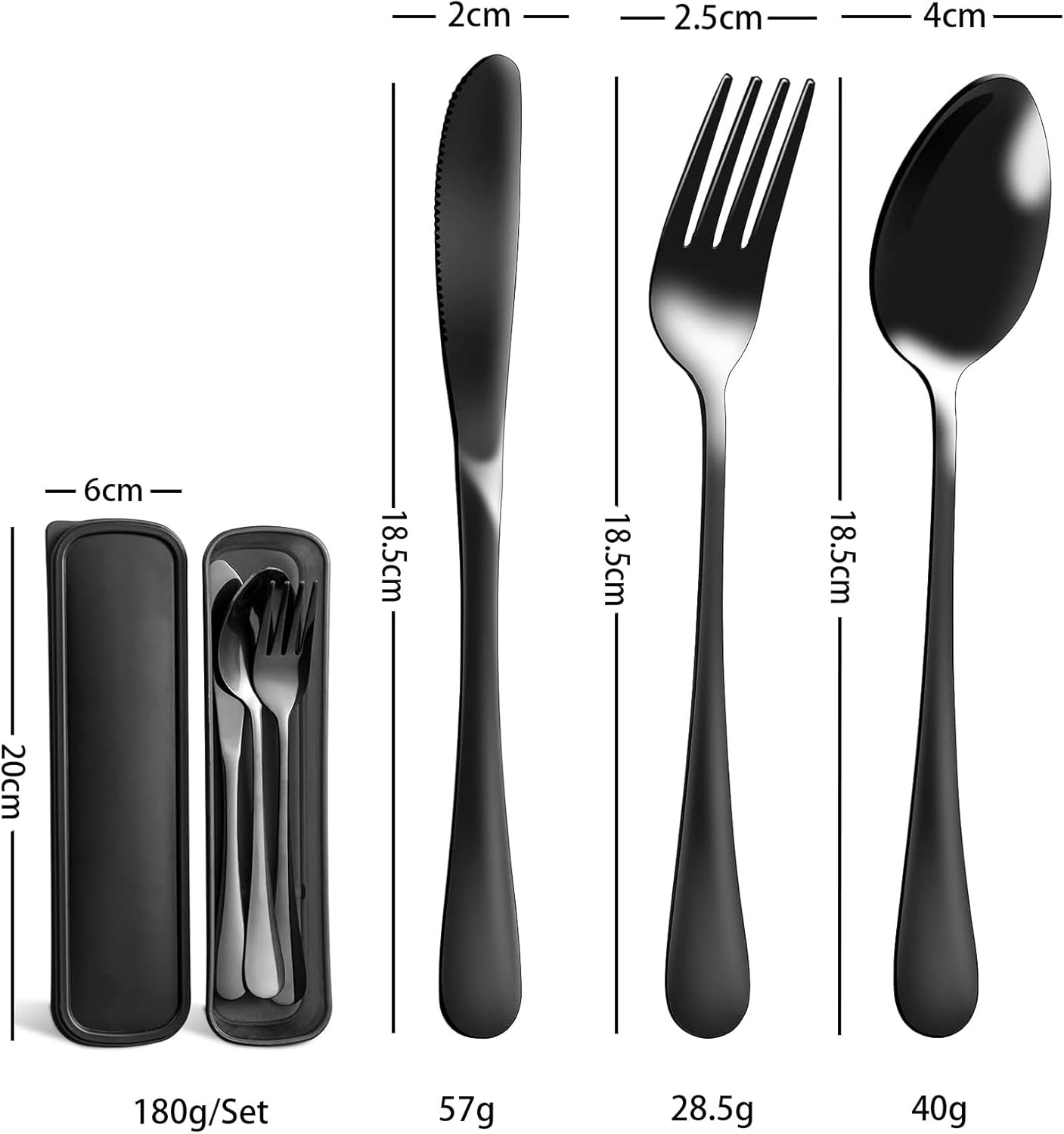 Portable Utensils Set with Case, 4Pcs Stainless Steel Reusable Silverware for Lunch Camping School Picnic Workplace Travel, Lunch Box Includ Fork Spoon Knife,Easy to Clean (Black, One Size) image number 3