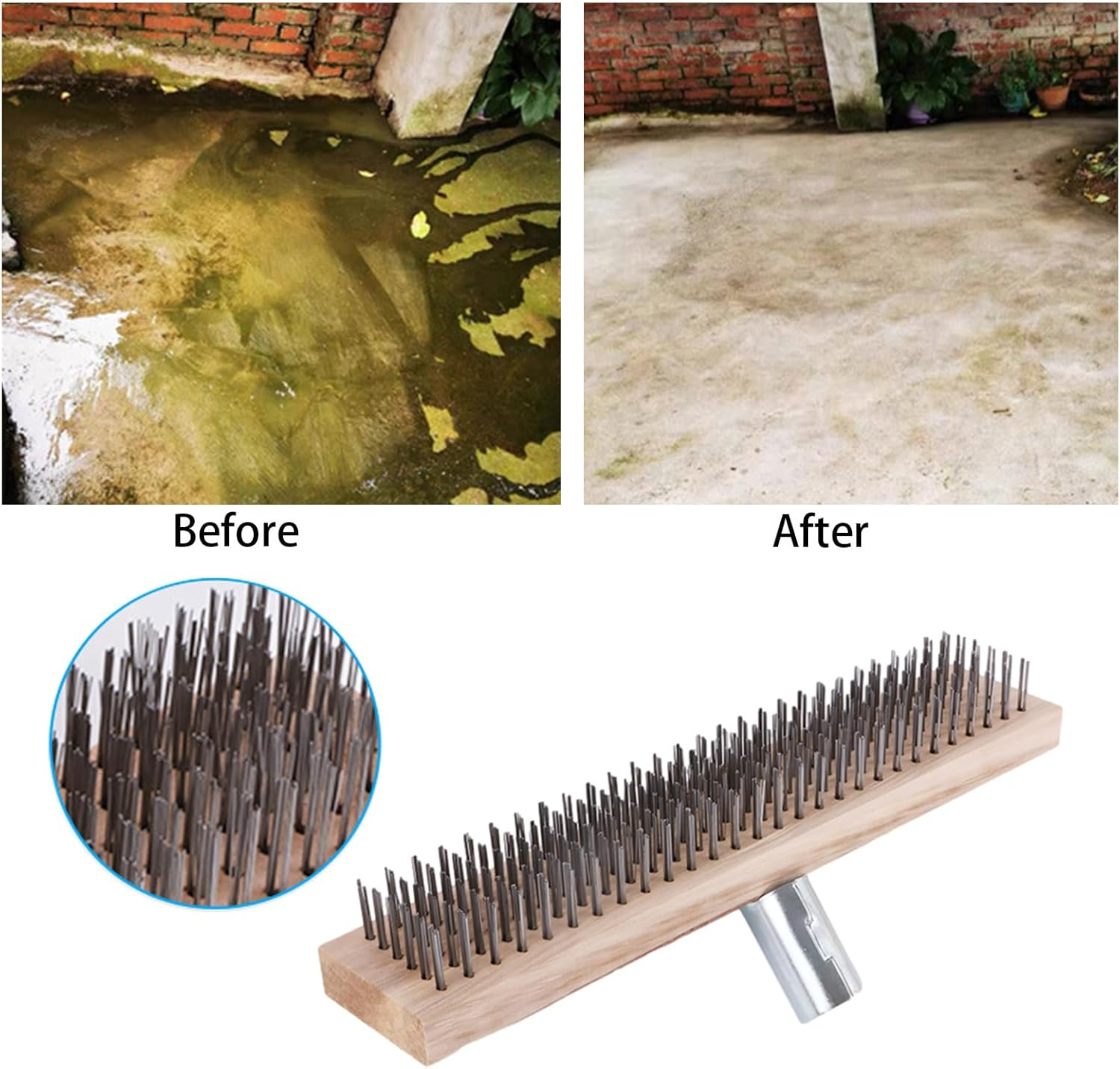 Wire Broom - Stainless Steel Wire Broom Brush, Wire Brush for Cleaning | 30Cm Heavy Duty Floor Brush with Wooden Handle, Easy to Install Thickened Wire Broom Brush image number 1