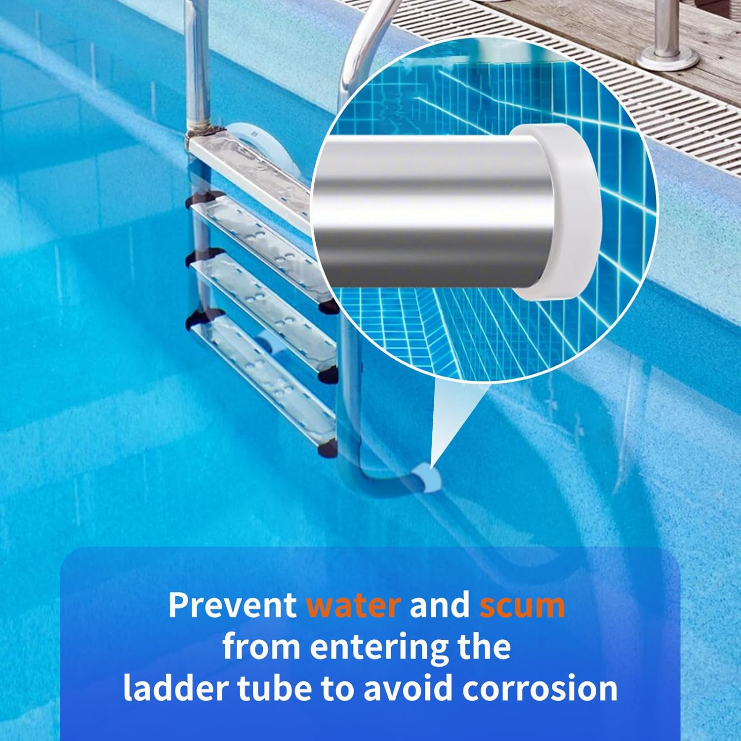 Pool Ladder Bumpers for Inground Pool - Pool Ladder Plugs Fits 1.9&rdquo; Swimming Pool Ladder Tubing - Steps inside Plug Caps for Protect Swimming Pool Liner, Rubber Ladder Foot Cover (2Pack)