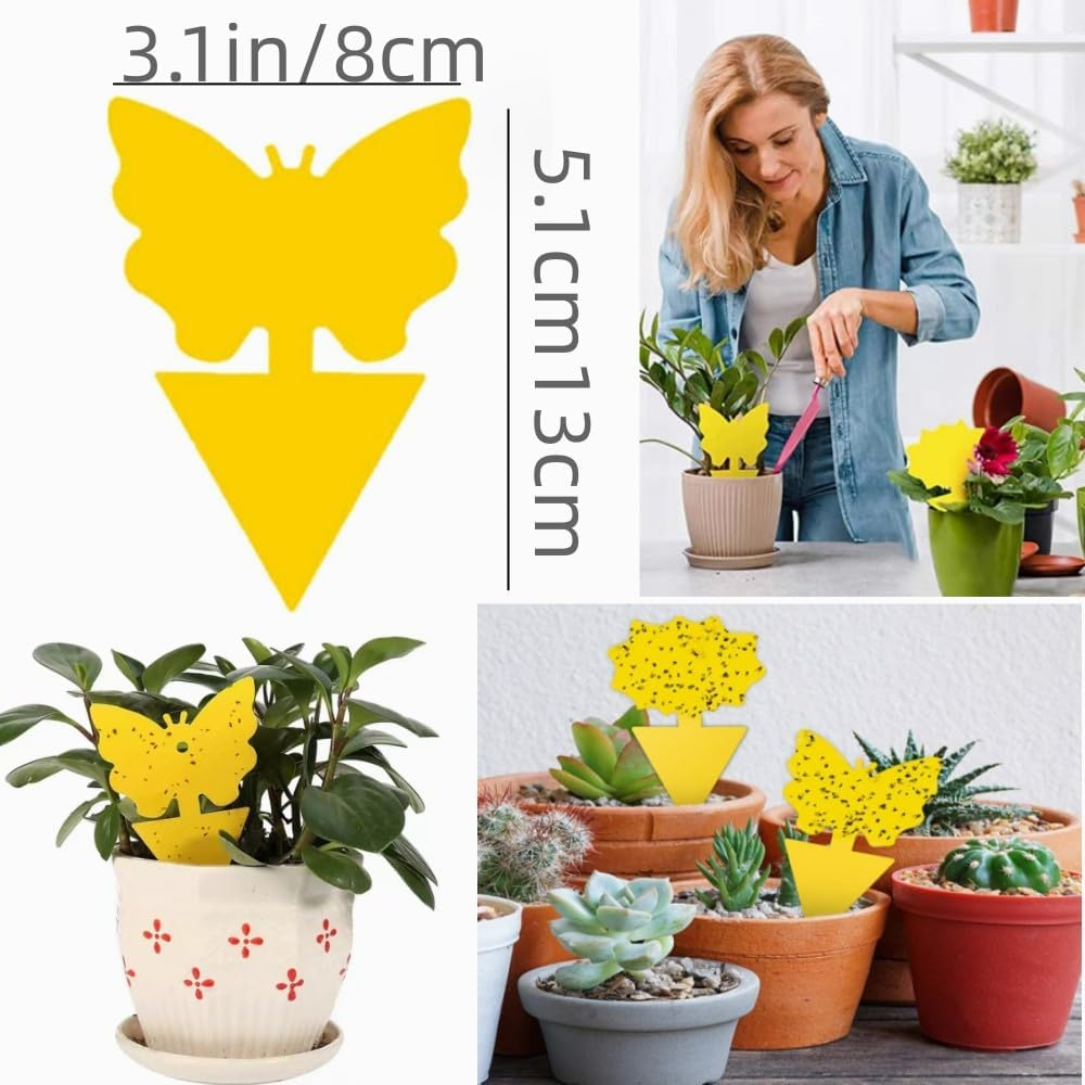 Yellow Sticky Traps, 100 PCS Dual-Sided Sticky Insect Catcher with Twist Ties Fruit Fly Fungus Gnat Trap Killer for Whiteflies Mosquitos Fungus Aphids Leafminers Indoor Outdoor Use image number 1
