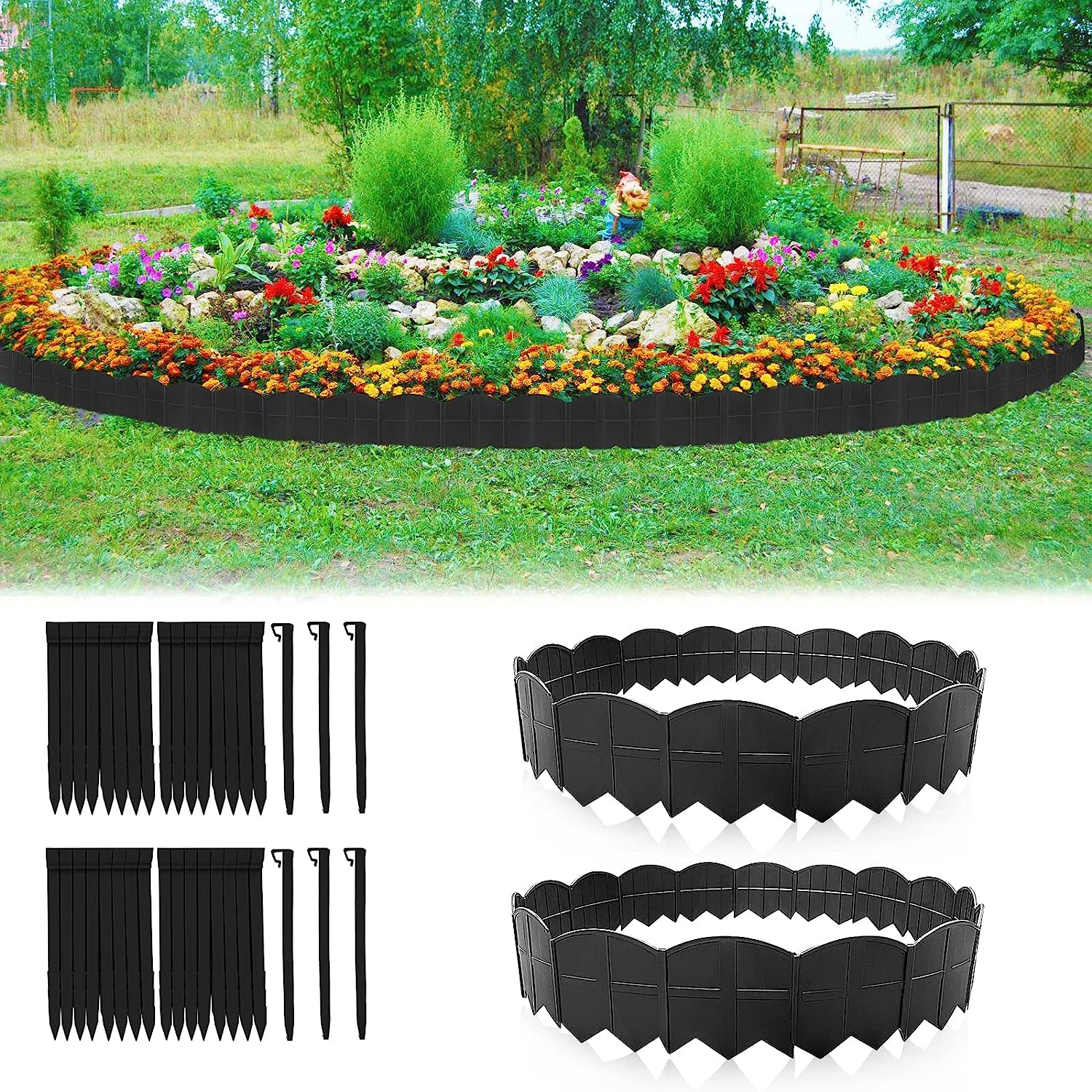 Vashly 20 Pcs 10.17Ft X5.9 H with 20 Spikes No Dig Plastic Lawn Garden Edging Border Landscape Edging Kit, for Outdoor Patio Pathway,The Yard,Lawn Garden Flower Bed Border Edging