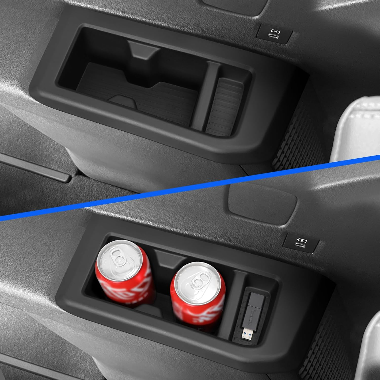 SMABEE 2PCS Rear Cup Holder Inserts for 2024 2025 Toyota Land Cruiser Prado 250 TPE Cup Holder Drink Organizer for Prado J250 LC250 Accessories Interior Black image number 1