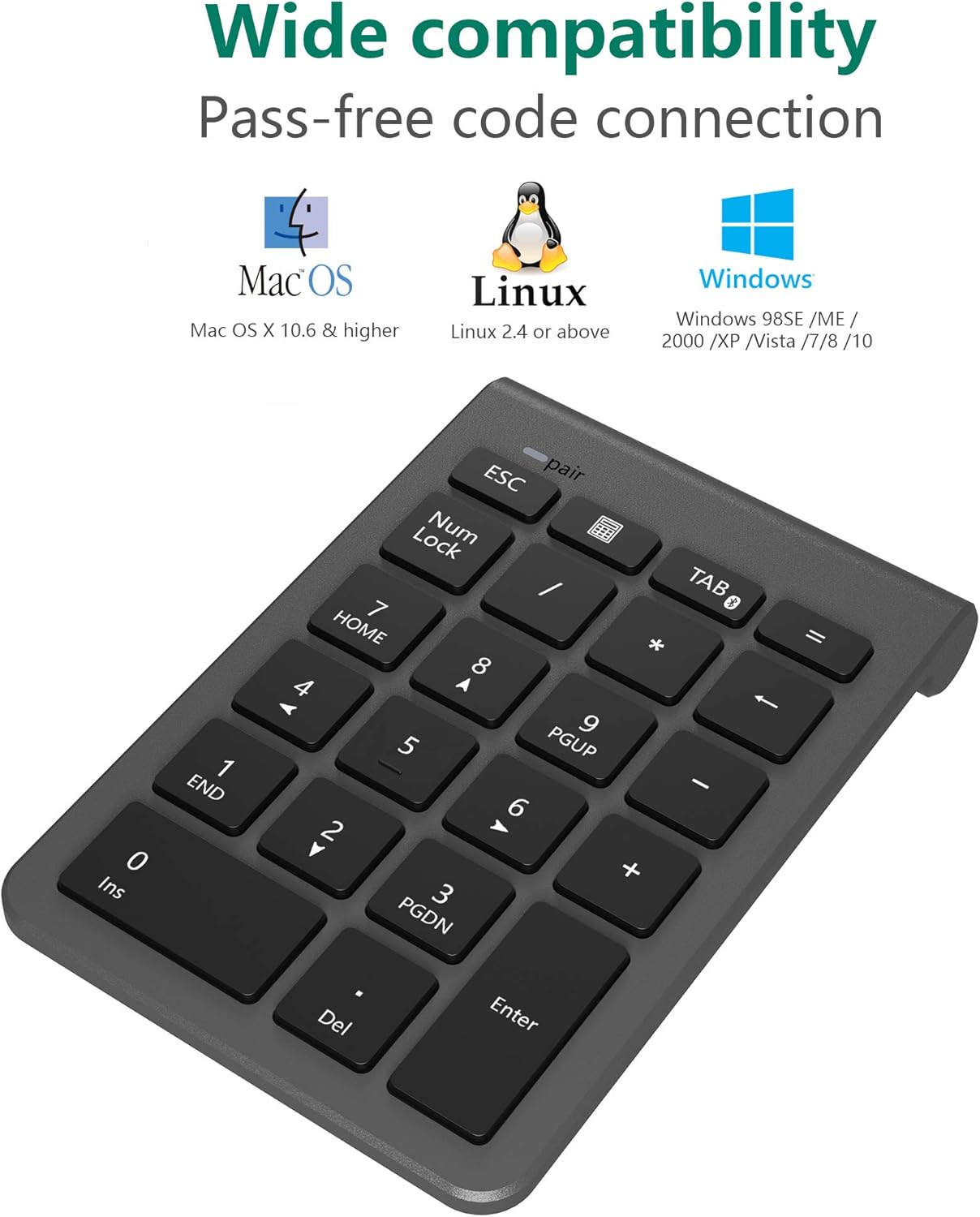 Rytaki Bluetooth Numeric Keypad for Laptops, Portable Wireless Bluetooth 22 Keys Numeric Keypad with Multiple Shortcuts for Laptop, PC, Desktop, Surface Pro, Notebook, Etc. image number 2