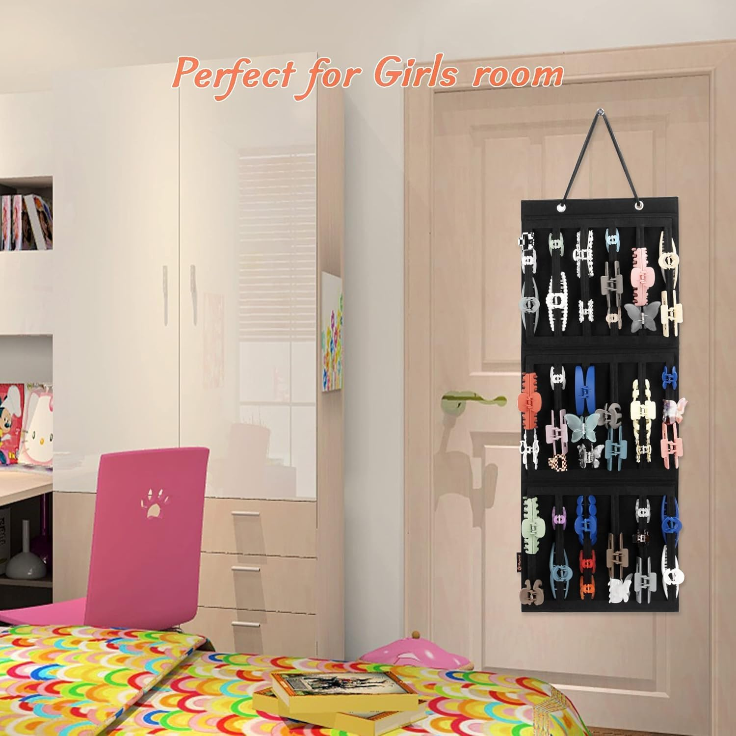 Hanging Hair Claw Clips Holder for Women, Claw Clips Storage Organizer for Lady, Hair Banana Barrettes and Butterfly Jaw Display Stand Holder (Pink, 104 * 35CM) image number 2