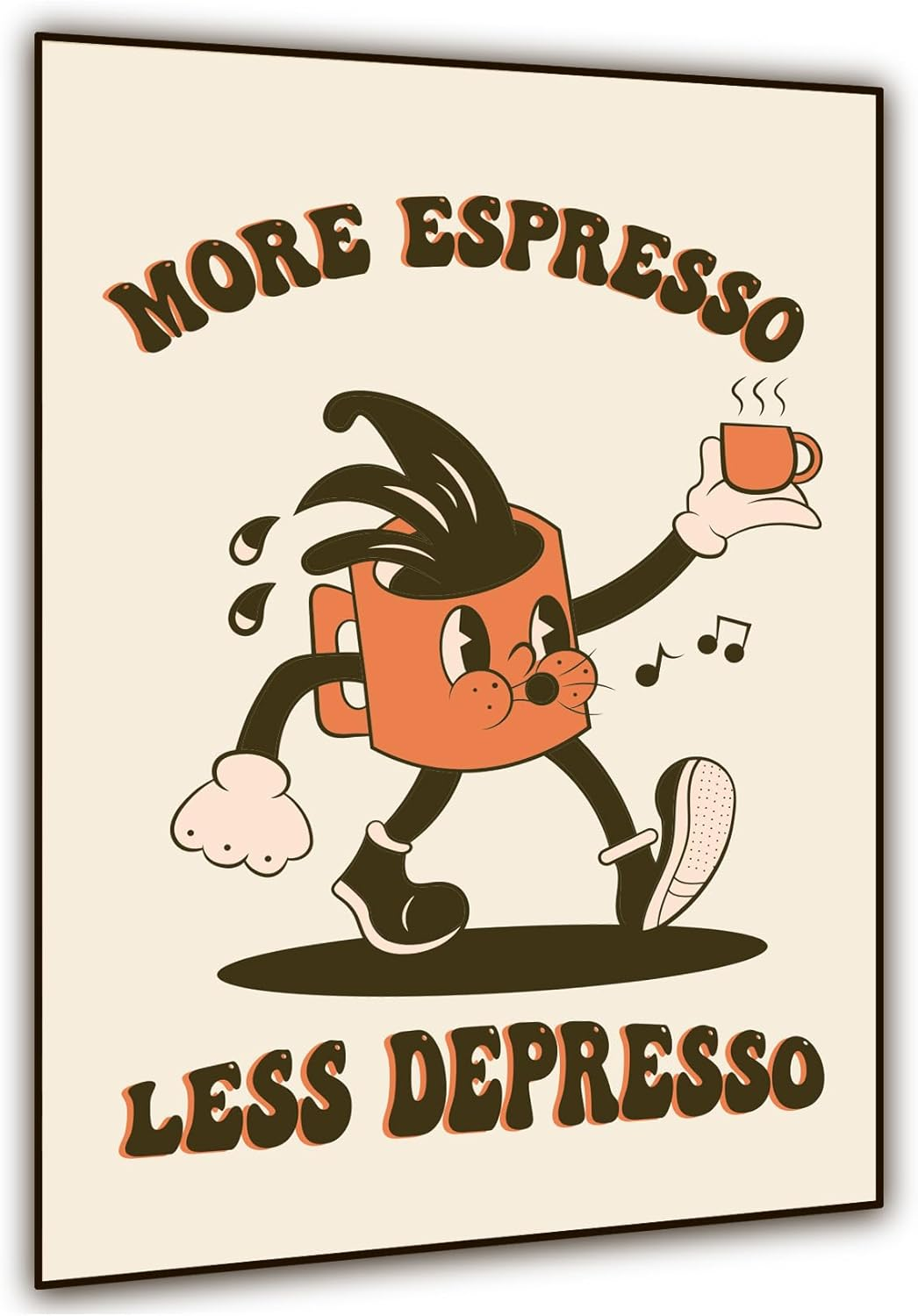Wonkali Fun Retro Groovy Apartment Decor Aesthetic | Espresso, Less Depresso Coffee Canvas Poster | Funky Coffee Bar Cart Decor | 1218", "UNFRAMED image number 2