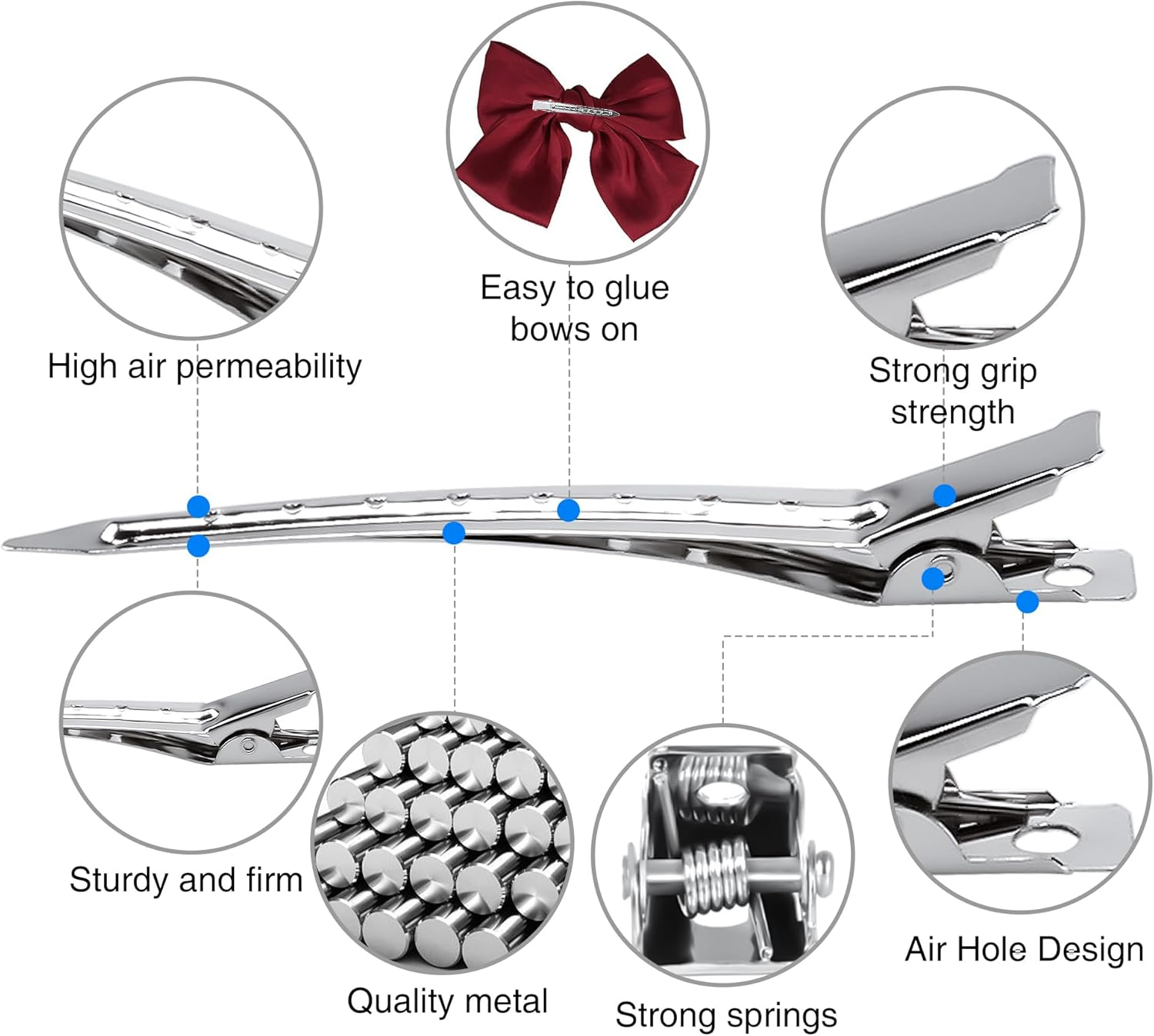 OOTDAY Hair Clips, Metal Alligator with Holes, Metal Duck Billed Hair Clips, Silver Metal Duck Billed Hair Clips, for Thick Hair Roller Salon Styling Sectioning Bows Diy(60Pcs) image number 5