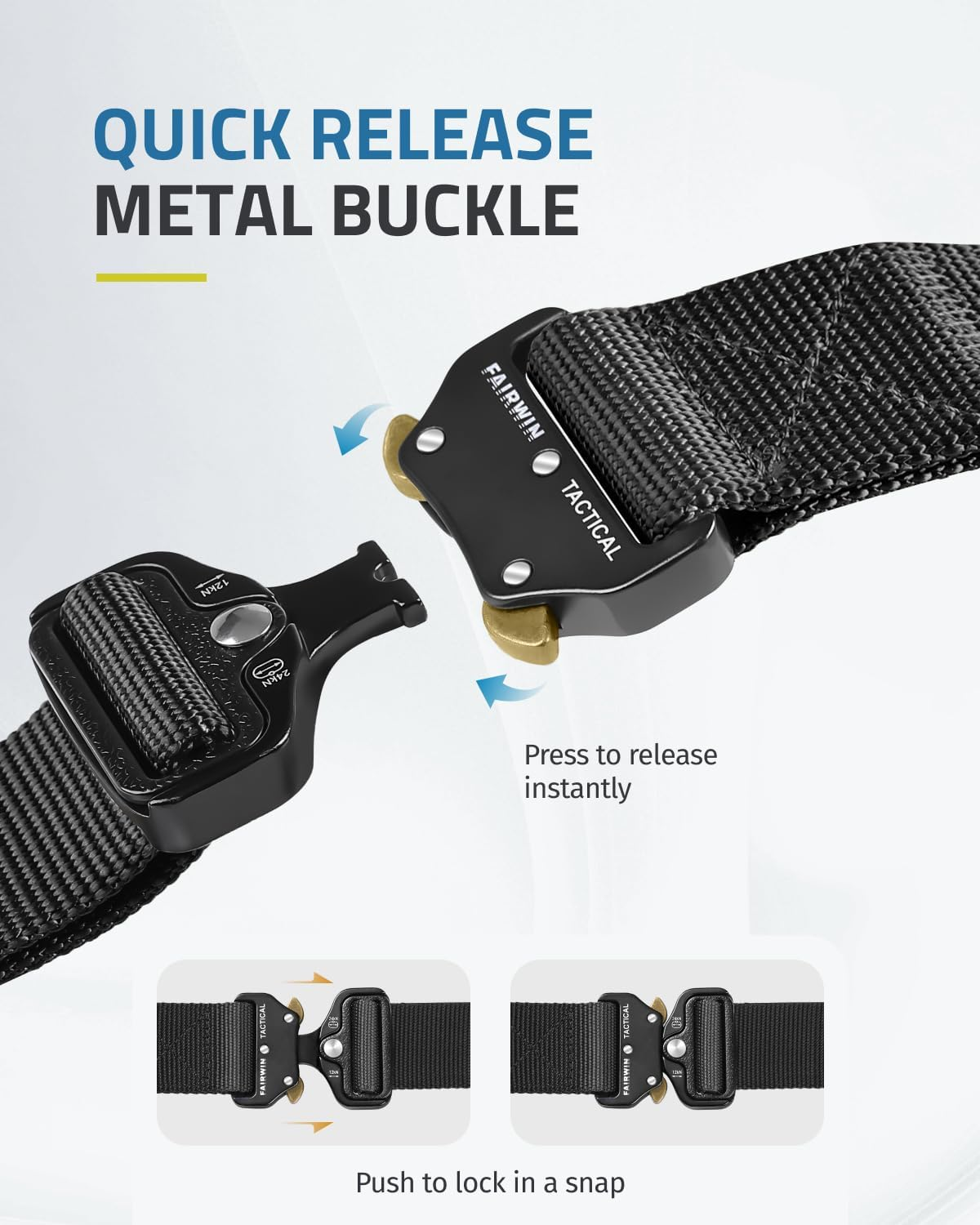 FAIRWIN Tactical Belt, Military Style Webbing Riggers Web Belt Heavy-Duty Quick-Release Metal Buckle Belt for Men