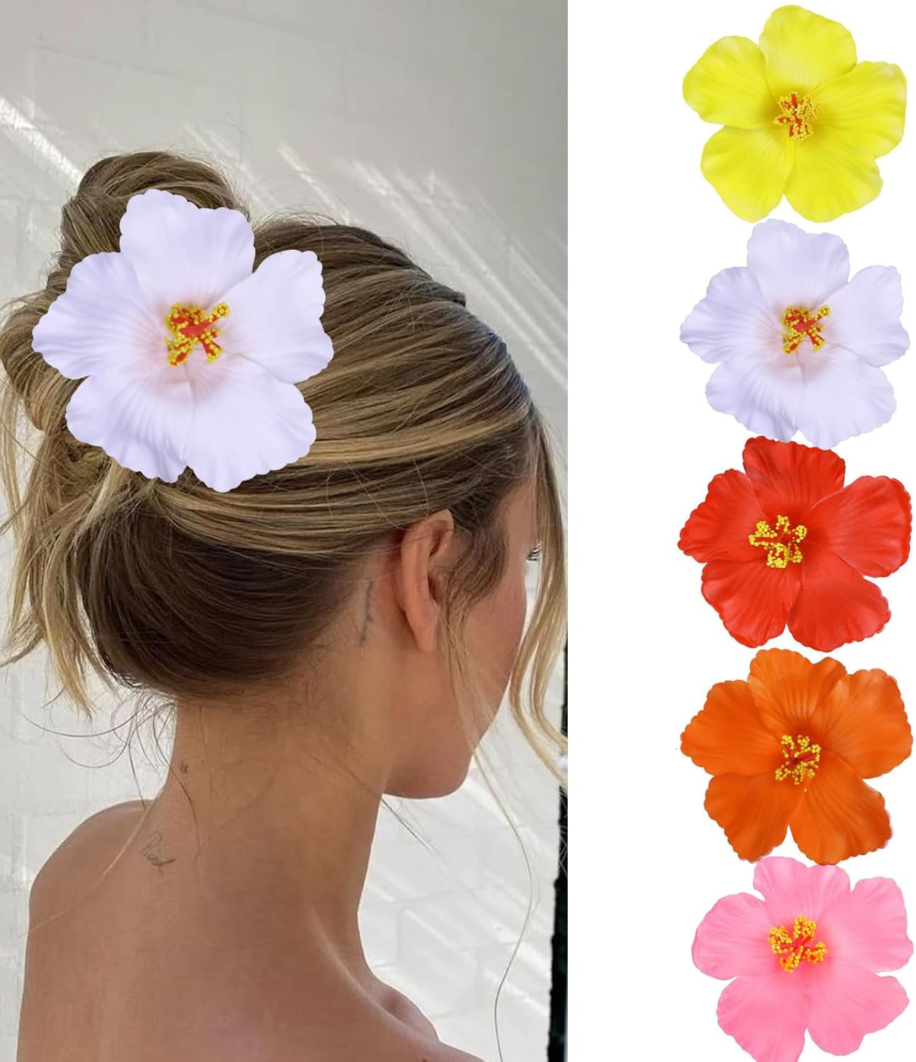 NATOSU Pack of 5 Hawaiian Flower Hair Clips, Plumeria and Hibiscus Clips for Women, Artificial Flowers Clips, Perfect for Vacation and Beach Parties Wedding image number 3
