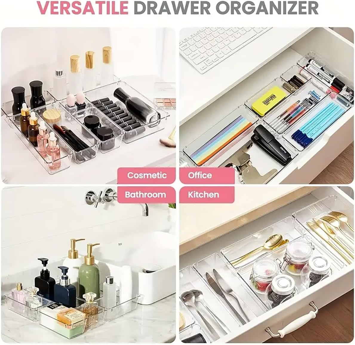 AIMALL Desktop and Drawer Multifunctional Storage Solutions - Clear Plastic Organizers for Cosmetics, Office Supplies and Kitchen Essentials image number 5