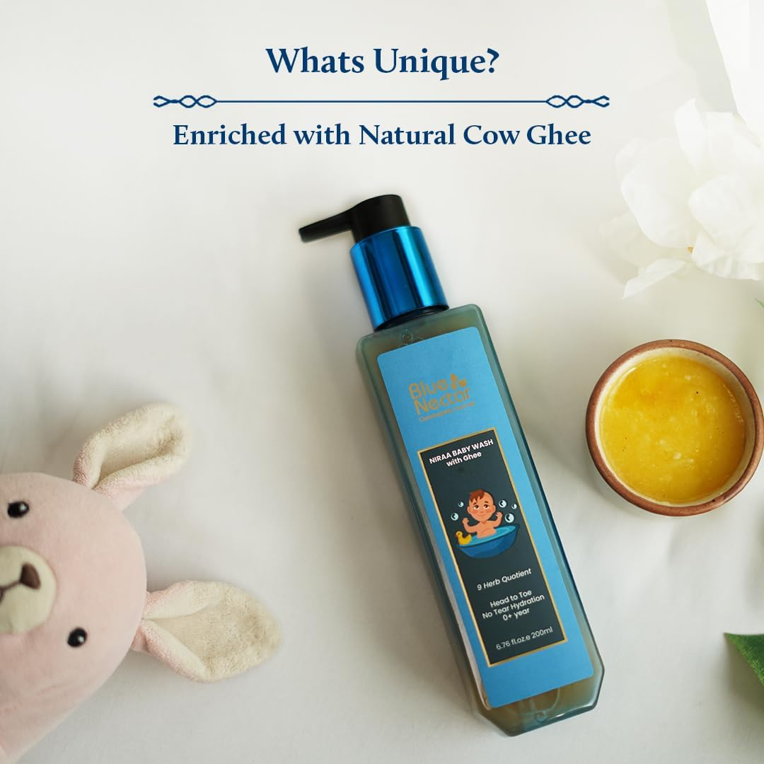 Blue Nectar Baby Wash with Organic Ghee | from Head to Toe | No Tear Hydration (200Ml, 9 Herbs) image number 4