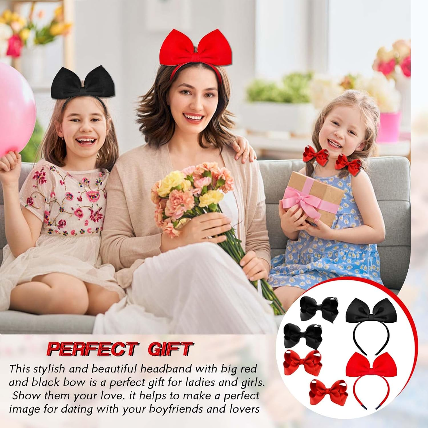 Red Headband & Hair Bow for Women - Eye-Catching Christmas Headband and Alice Band with Clips - Ideal for Any Occasion