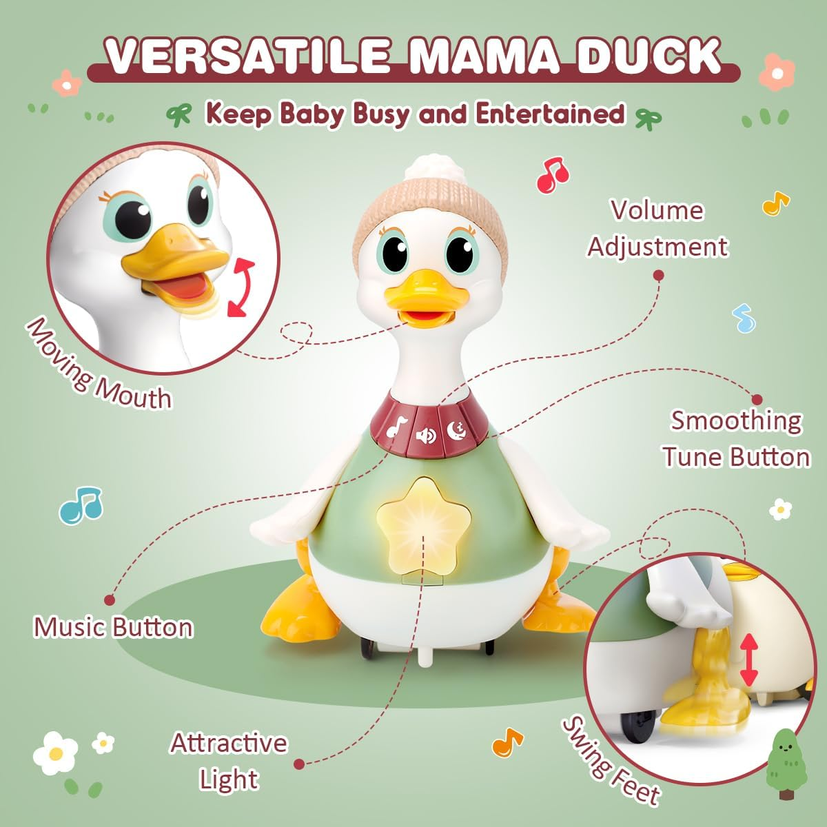 Kaekid Baby Toys 6-12 Months Musical Dancing Duck Toy Set with Music & Lights, Tummy Time Toys, Crawling and Interaction Modes, 1 Year Old Girl Boy Baby Christmas Birthday Gifts image number 1