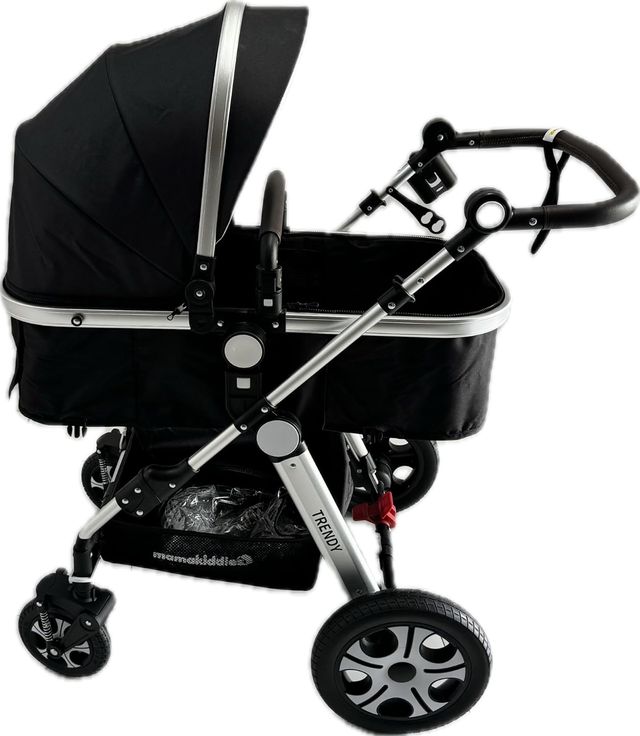 Mama KIDDIES Trendy Convertible 2In1 Aluminium Alloy Pram Stroller Bassinet Rain Cover, Foot Cover, Cup Holder, Inner Cushion, Mosquito Net Included