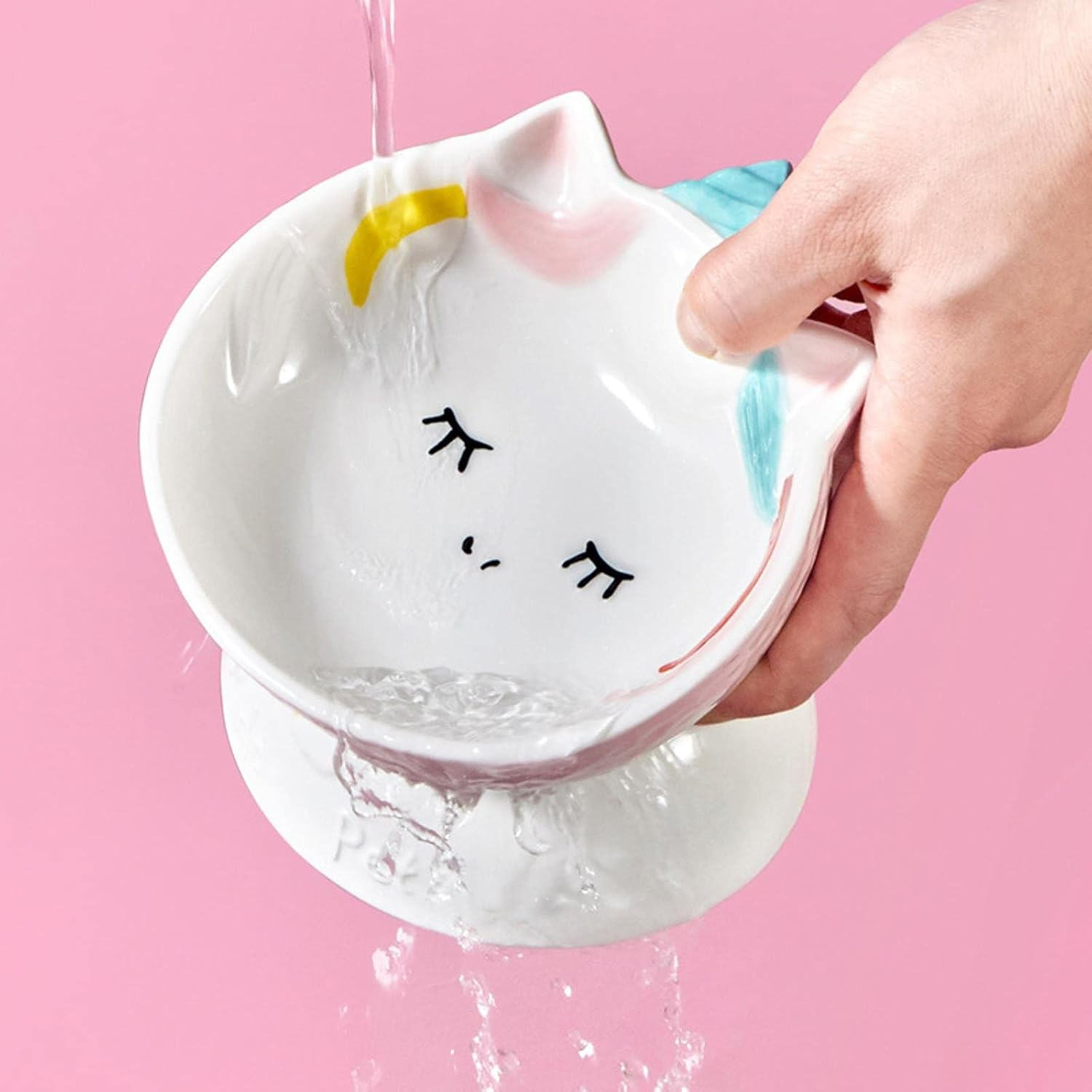 Ceramic Tall Bowl Pet Bowl with Slanted Mouth Ceramic Pet Food Bowl for Flat Faced Cats,Small Dogs,Protects Pets Spine-Ds16 Mint Green Water Bowl