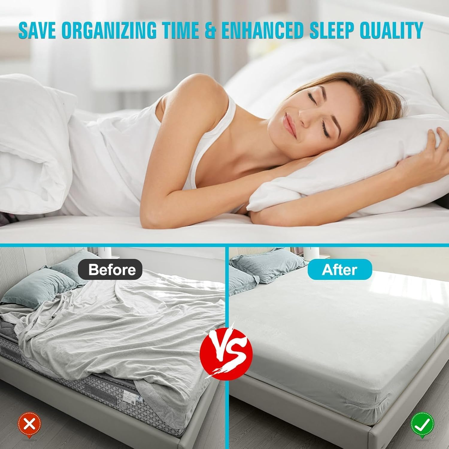 Bed Sheet Holder, Fitted Sheet Holder, Lock Bed Sheet Clips and Fasteners, Sheet & Pillowcase Sets, No More Loose Sheets, Easy Installation (White) - Grey image number 6