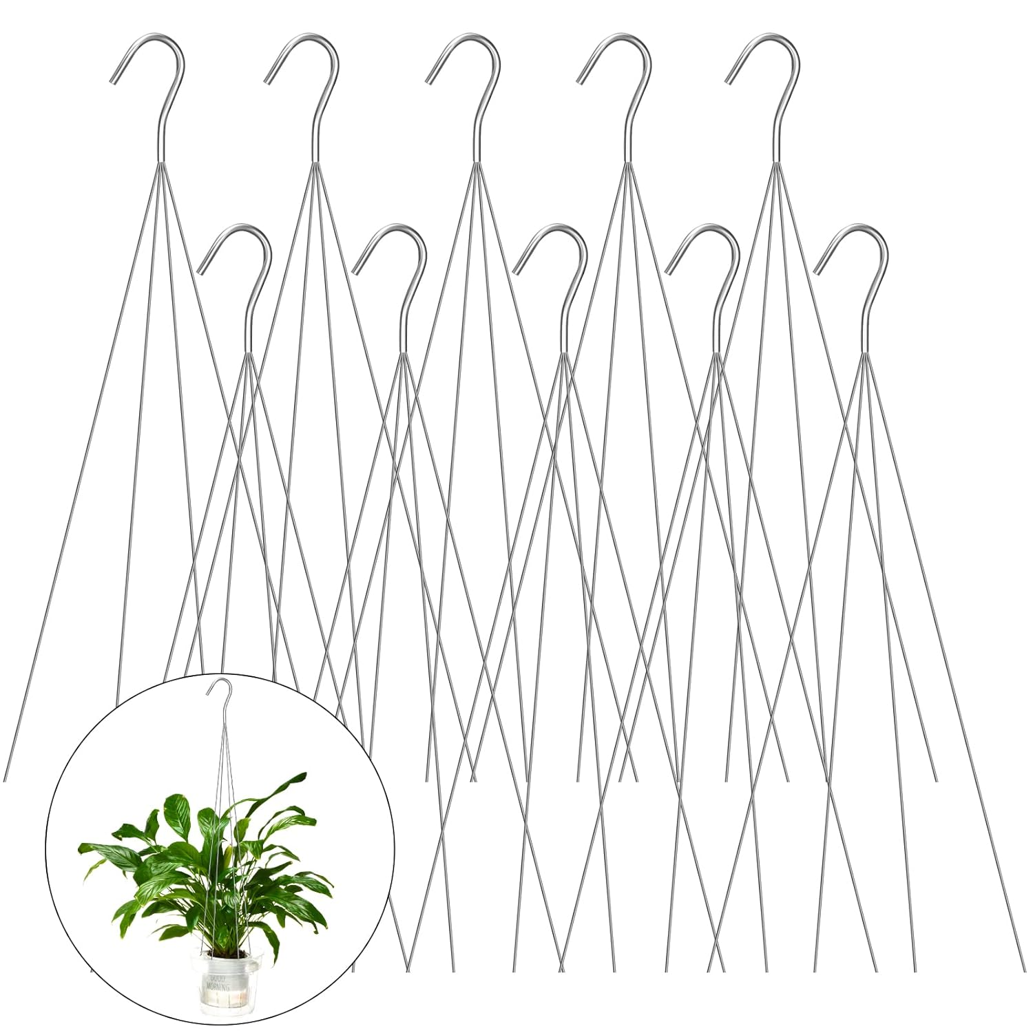 10 Pack 24 Inches Strong Wire Plant Hangers for Hanging Baskets 4 Orchid Hanging Basket Wire Metal Hook Hanger for Greenhouse Supplies Gardening Indoor Outdoor Patio Hook Flower Pot Basket image number 3