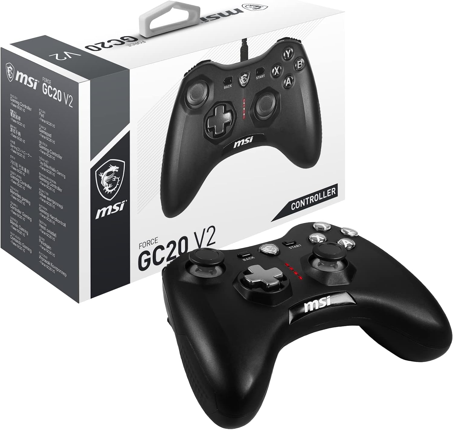 MSI FORCE GC20 V2 Wired PC Gamepad Controller - Interchangeable D-Pad Covers, Dual Vibration Motors, USB 2.0 - Wired image number 1