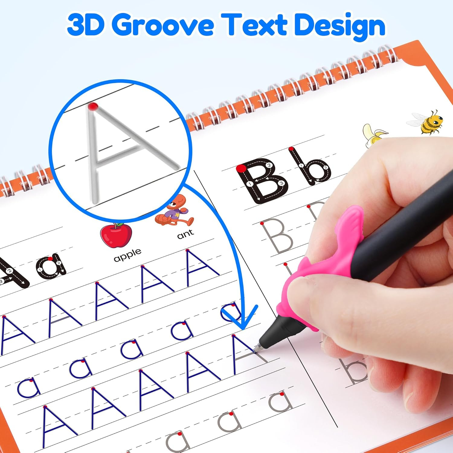 Large Magic Grooved Writing Practice Books for Kids, Reusable Grooved Handwriting Workbooks, Number Letter Tracing Books for Kids Age 3-8 Kindergarten Preschool Calligraphy image number 5