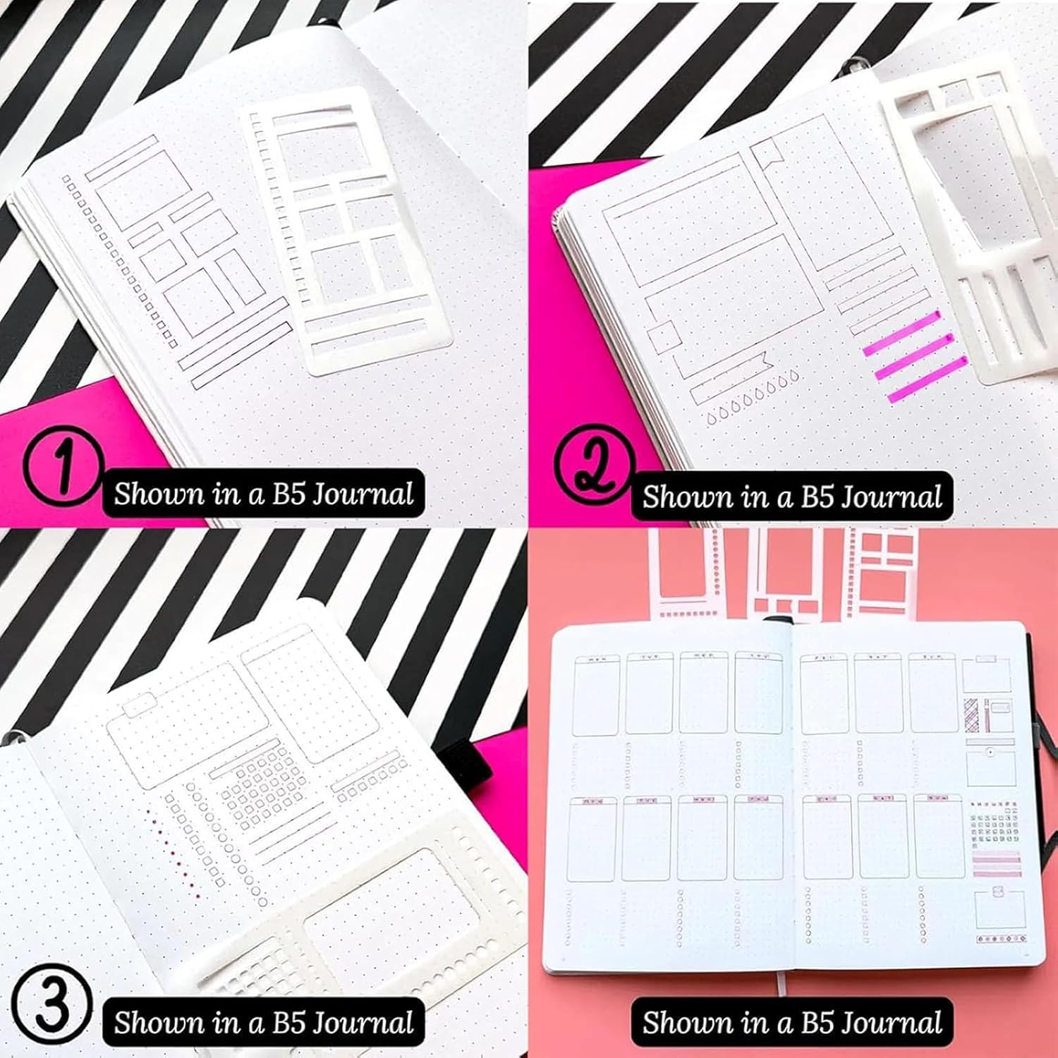 Handmade Flexible Record Template, Planner Stencils Handmade Flexible Record Template, 3-Pack Bulletjournal Stencils, Versatile Drawing Templatekit for Drawing Rectangle Checkboxes (A) - 3 Set image number 5