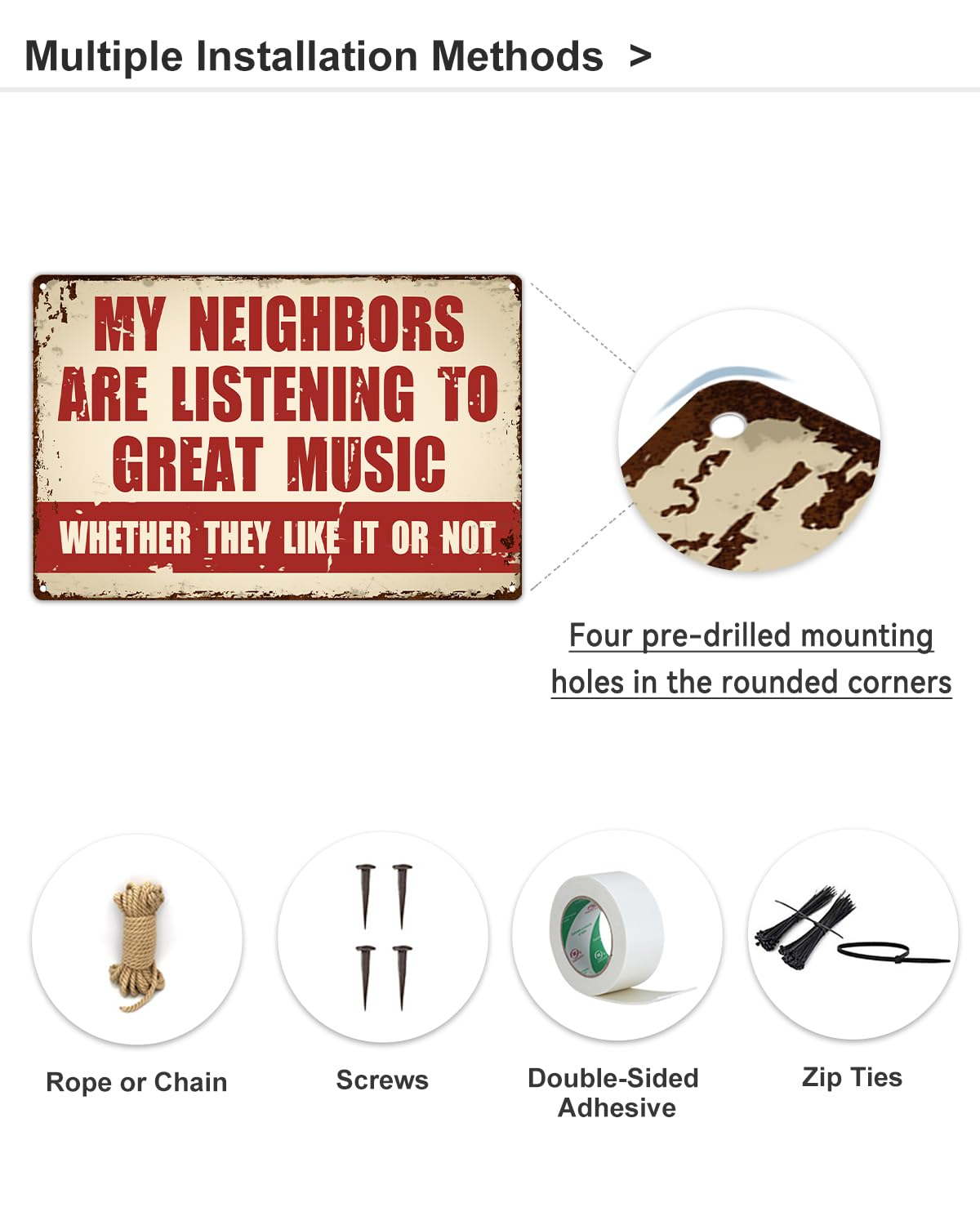 ALKB Funny Music Metal Sign - My Neighbors Are Listening to Great Music - Wall Decor for Garage, Bar, Man Cave image number 6