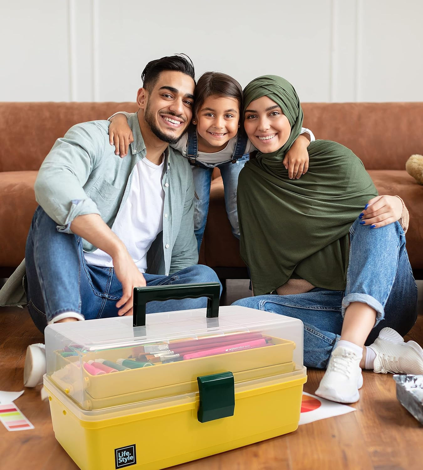 3 Layers Plastic Portable Storage Box, Multipurpose Organizer and Storage Case for Art Craft and Cosmetic, Portable Handled Storage Box for Home, School, Office, First Aids (Yellow)