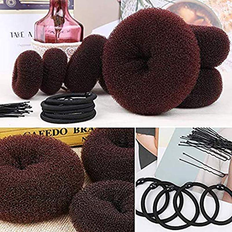 BEETIY Donut Hair Bun Maker Set 7 Pieces, DEVVIS Magic Ring Style Bun Shaper Tool Kit Donuts Snap Bun Makers Ponytail Hair Tool for Women Girls (1 Extra-Large, 2 Large, 2 Medium and 2 Small) 5 Pieces Hair Elastic Bands, 20 Pieces Hair Pins image number 5