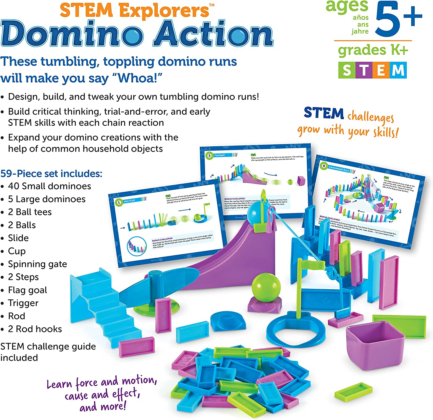 Learning Resources STEM Explorers Domino Action, STEM Toys for Kids, 59 Pieces, Age 5+ image number 2