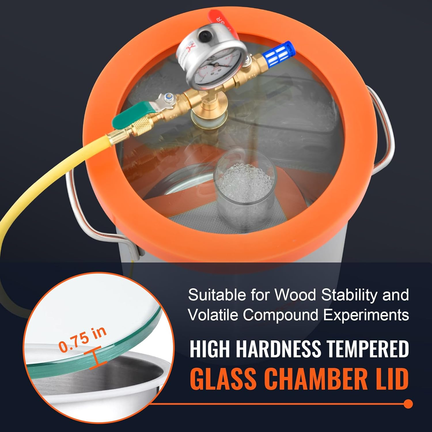 VEVOR 5 Gallon Vacuum Chamber, Upgraded Tempered Glass Lid Vacuum Degassing Chamber, 304 Stainless Steel Chamber, for Stabilizing Wood, Resin Degassing, Silicone Degassing and Plaster Degassing
