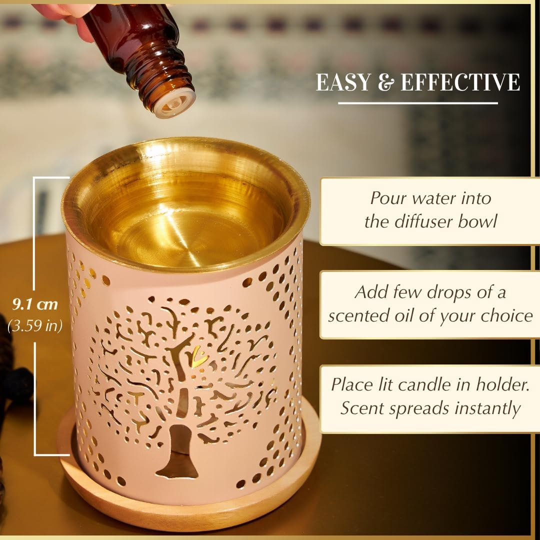 Dukhni Tree of Life Oil Burner | Brass Burner with Candle | Use This Diffuser with Essential Oil & Diffuser Oils | Relax with Home Aromatherapy for Stress Relief, Meditation and Home Fragrance image number 5